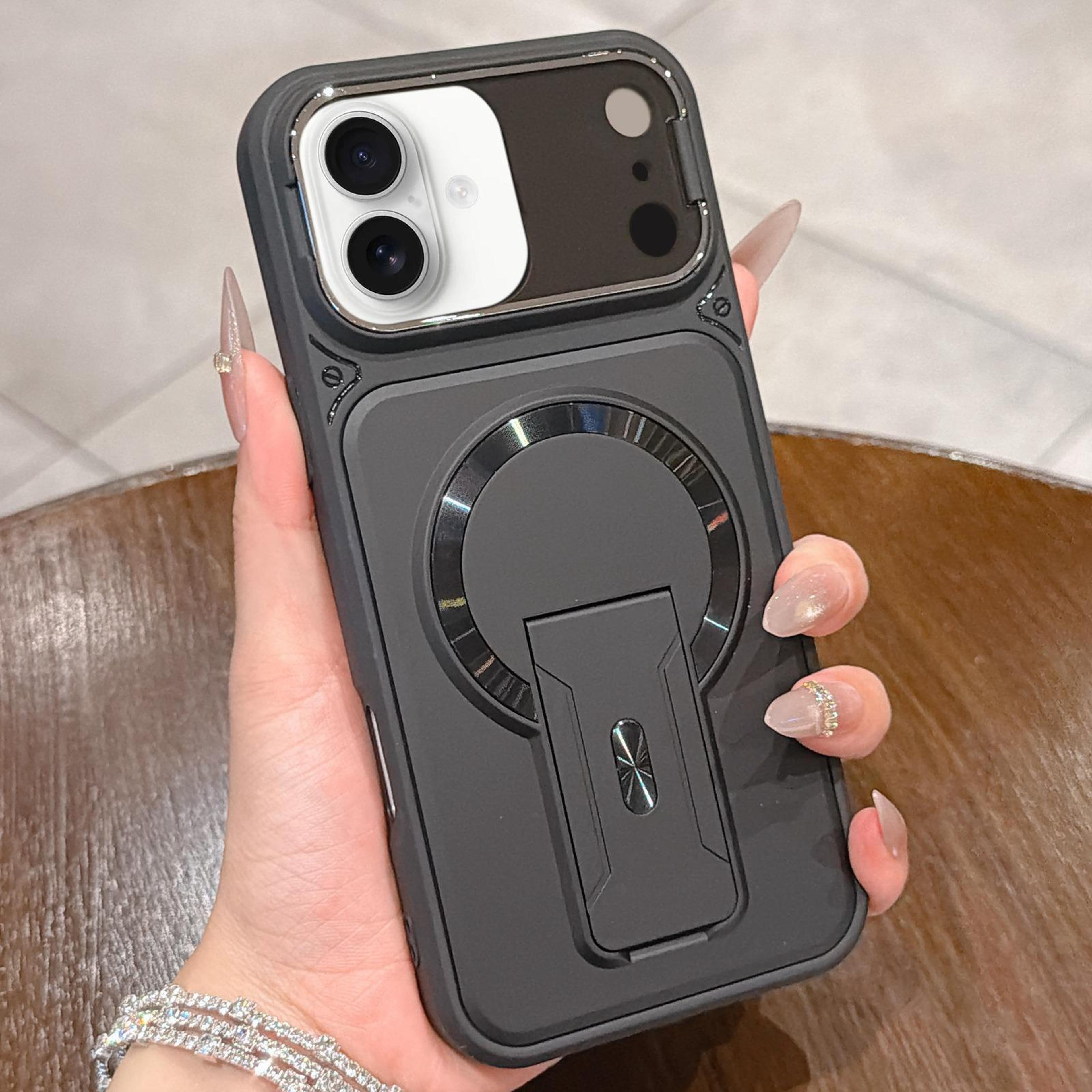 magnetic iphone 16 shockproof case with lens cover hidden kickstand and magsafe compatibility