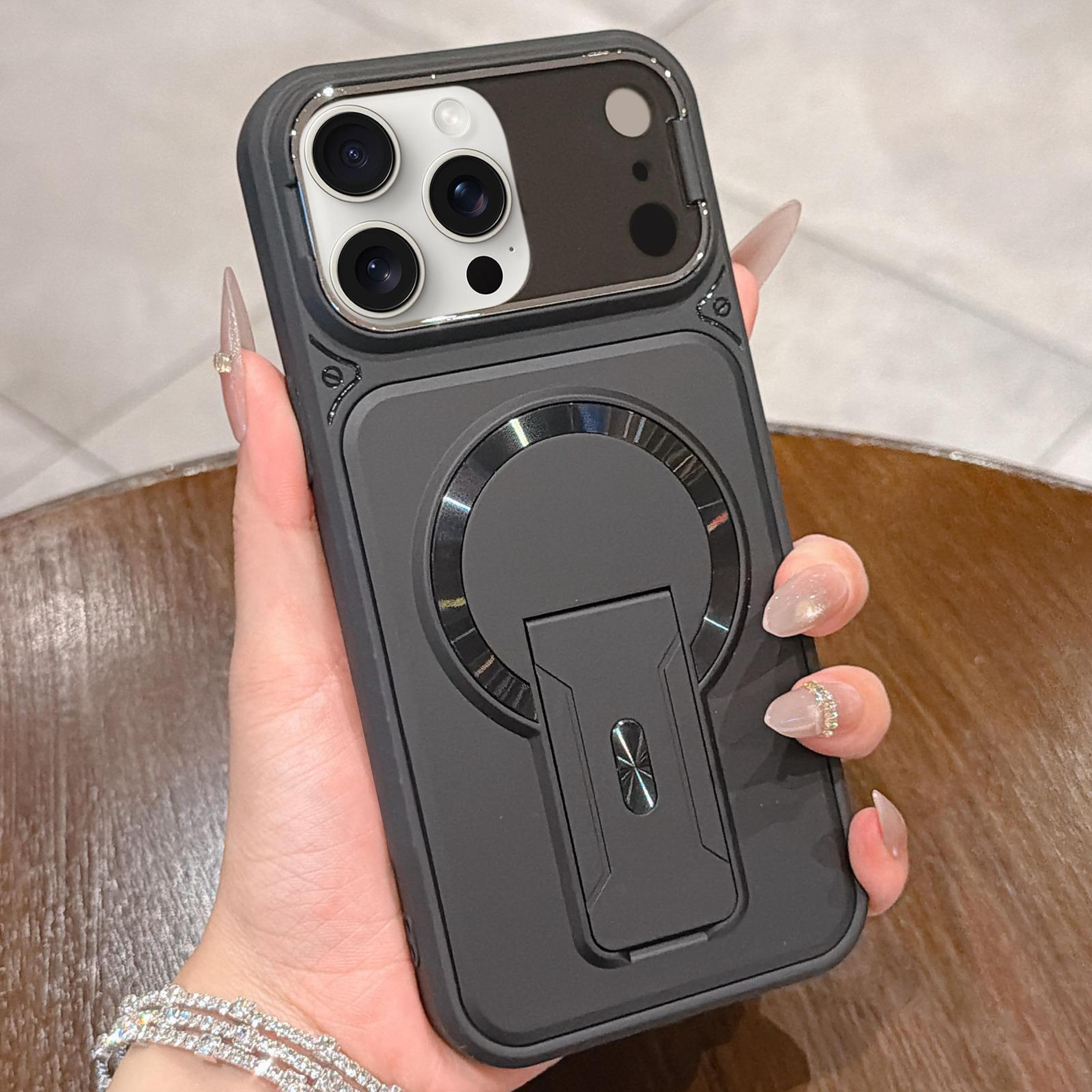 magsafe magnetic shockproof iphone 15 pro max case with camera lens cover & hidden kickstand