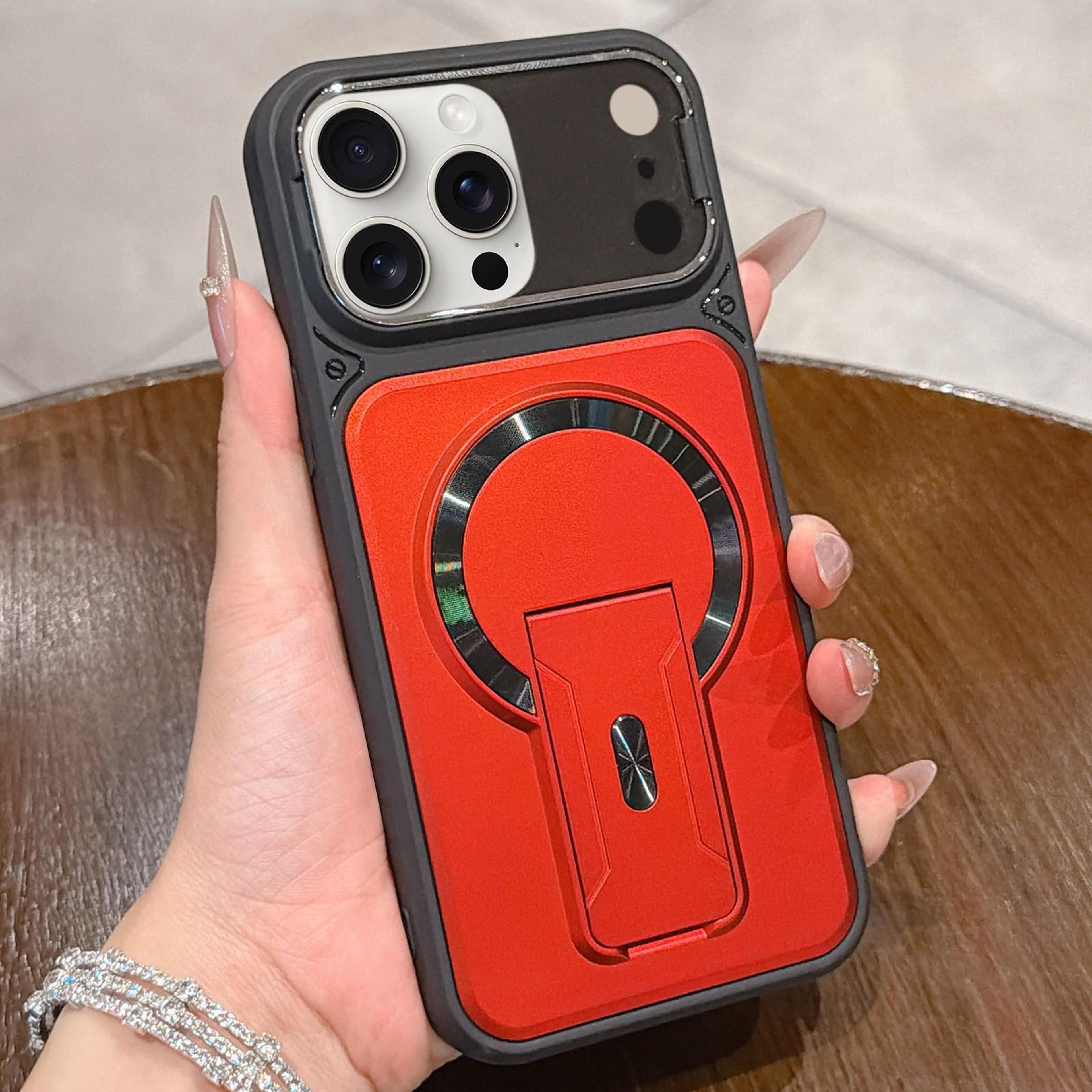 magsafe compatible iphone 15 pro case with hidden kickstand, lens cover & shockproof protection