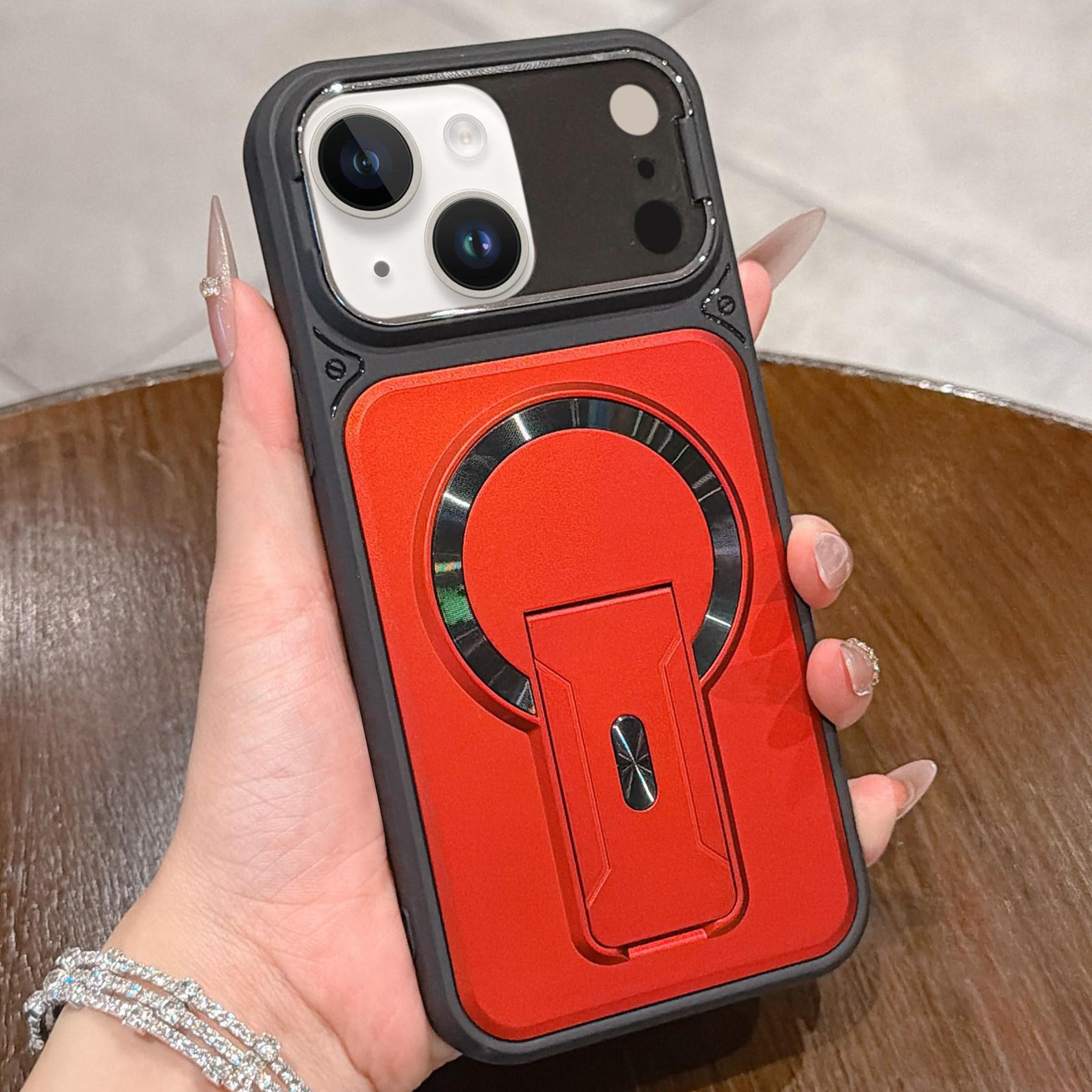 magsafe iphone 15 case with hidden kickstand, lens cover & shockproof protective cover