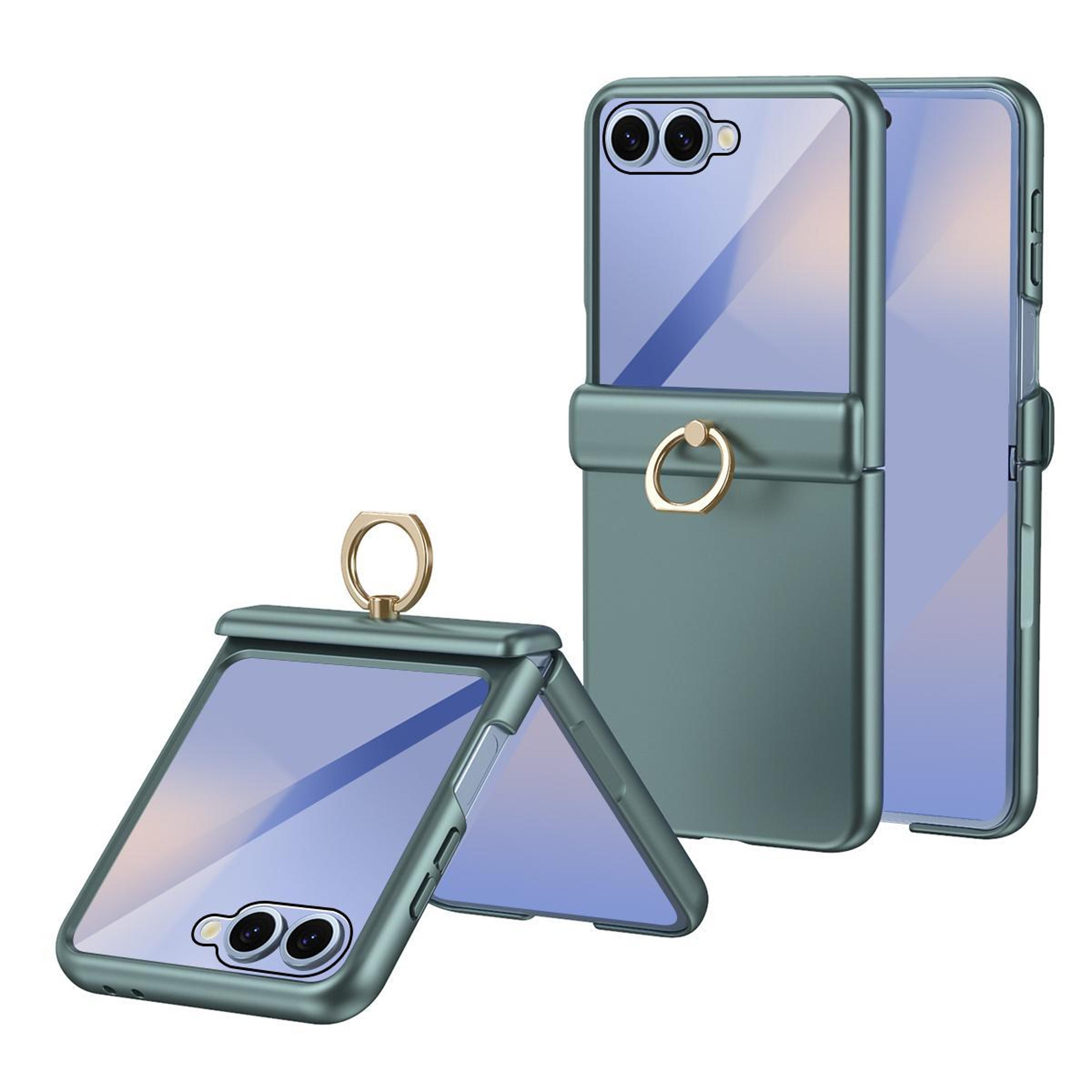 starry armor galaxy z flip 7 case with hinge protection, ring kickstand & tempered glass cover