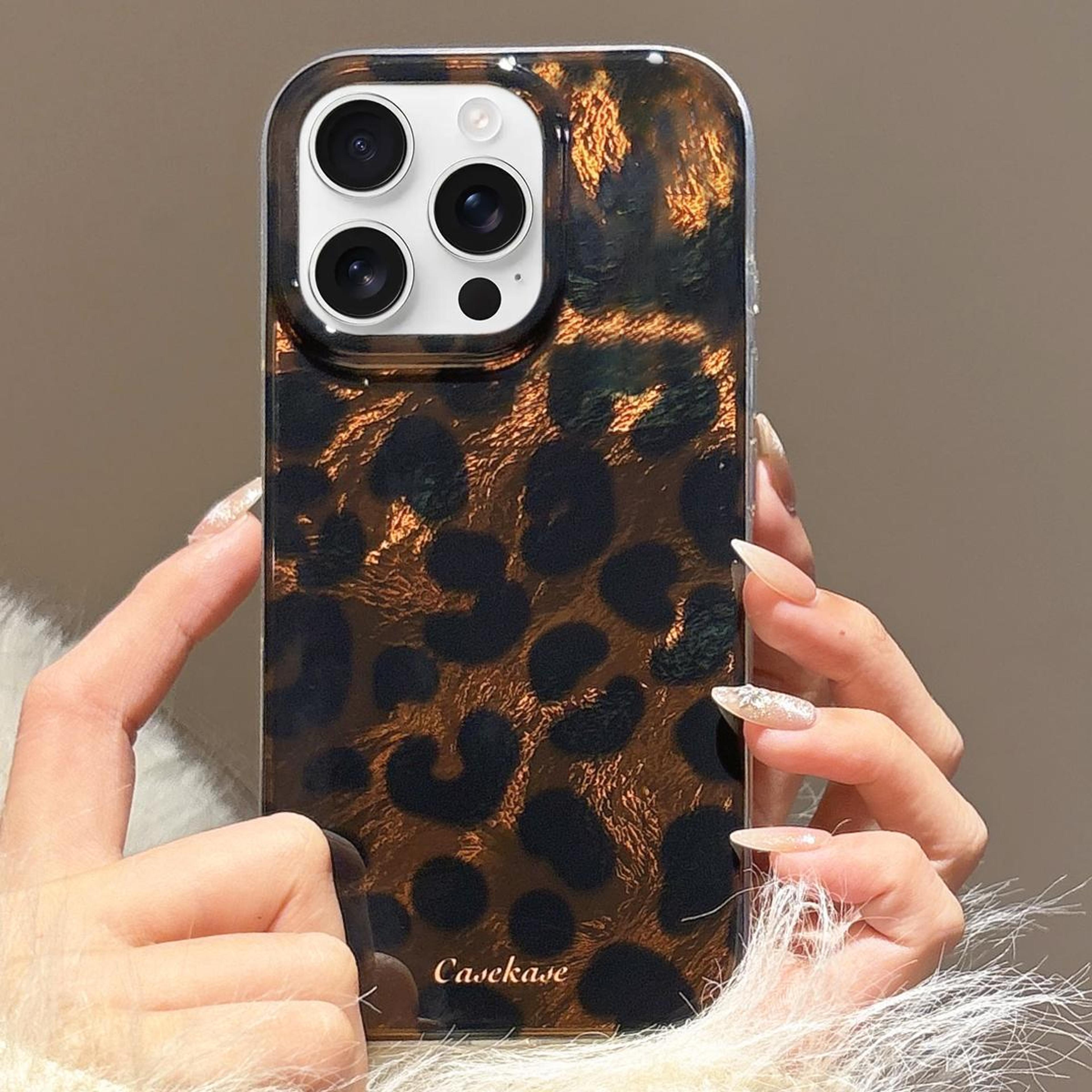 premium iphone 16 pro max case brown leopard print tpu phone case with slim protective fit