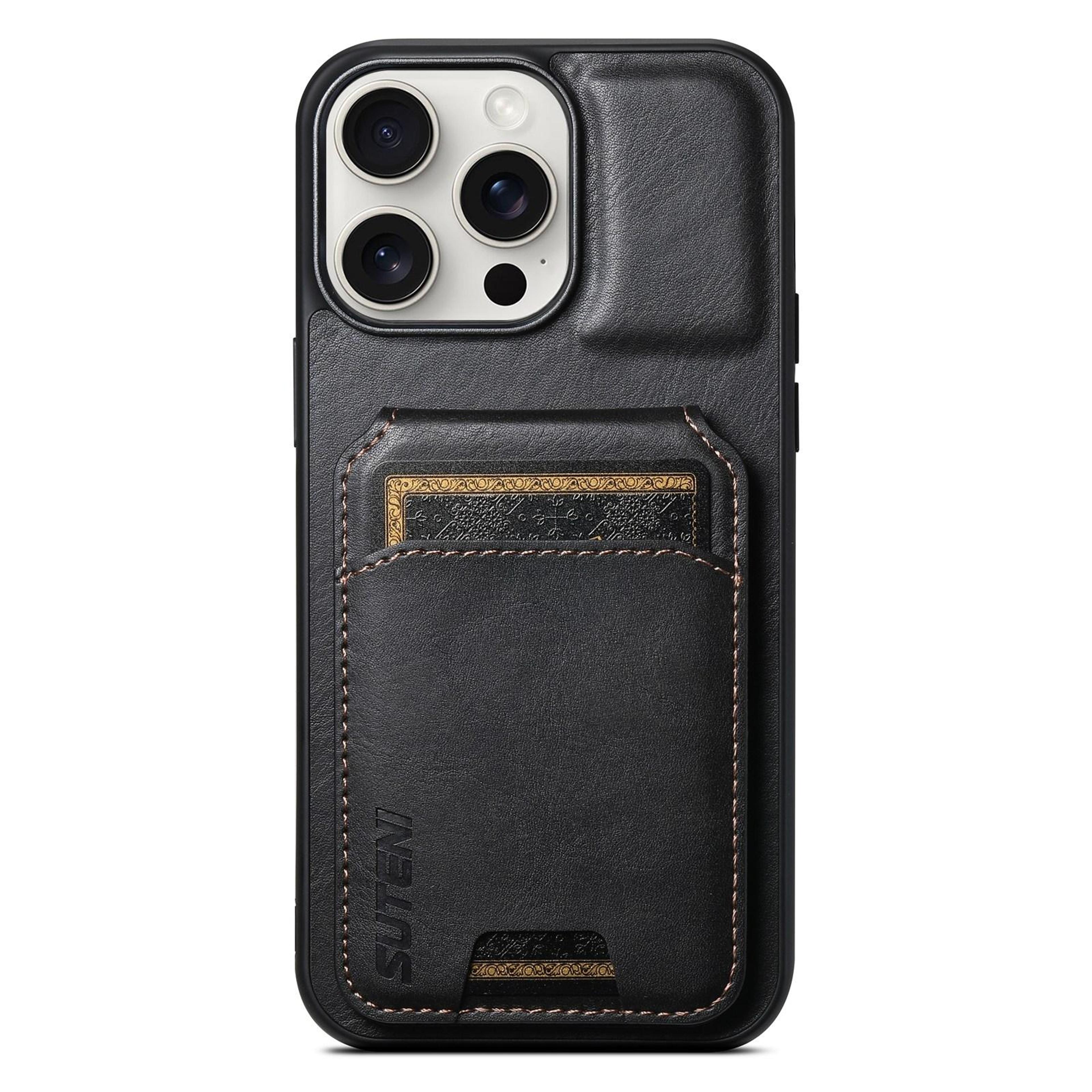 suteni h02 iphone 15 pro leather wallet case with card holder & kickstand