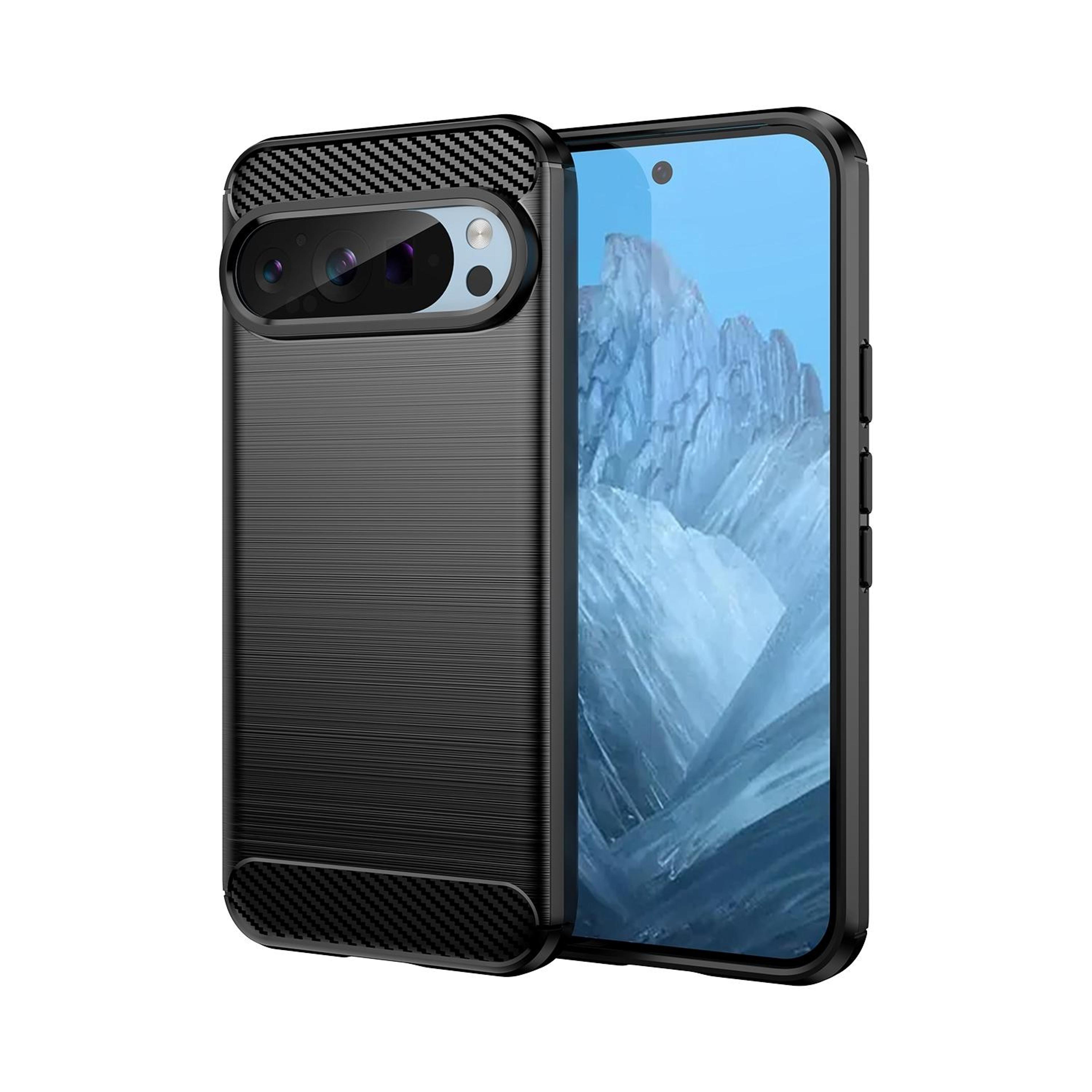 google pixel 9 carbon fiber phone case with brushed tpu shockproof protective cover