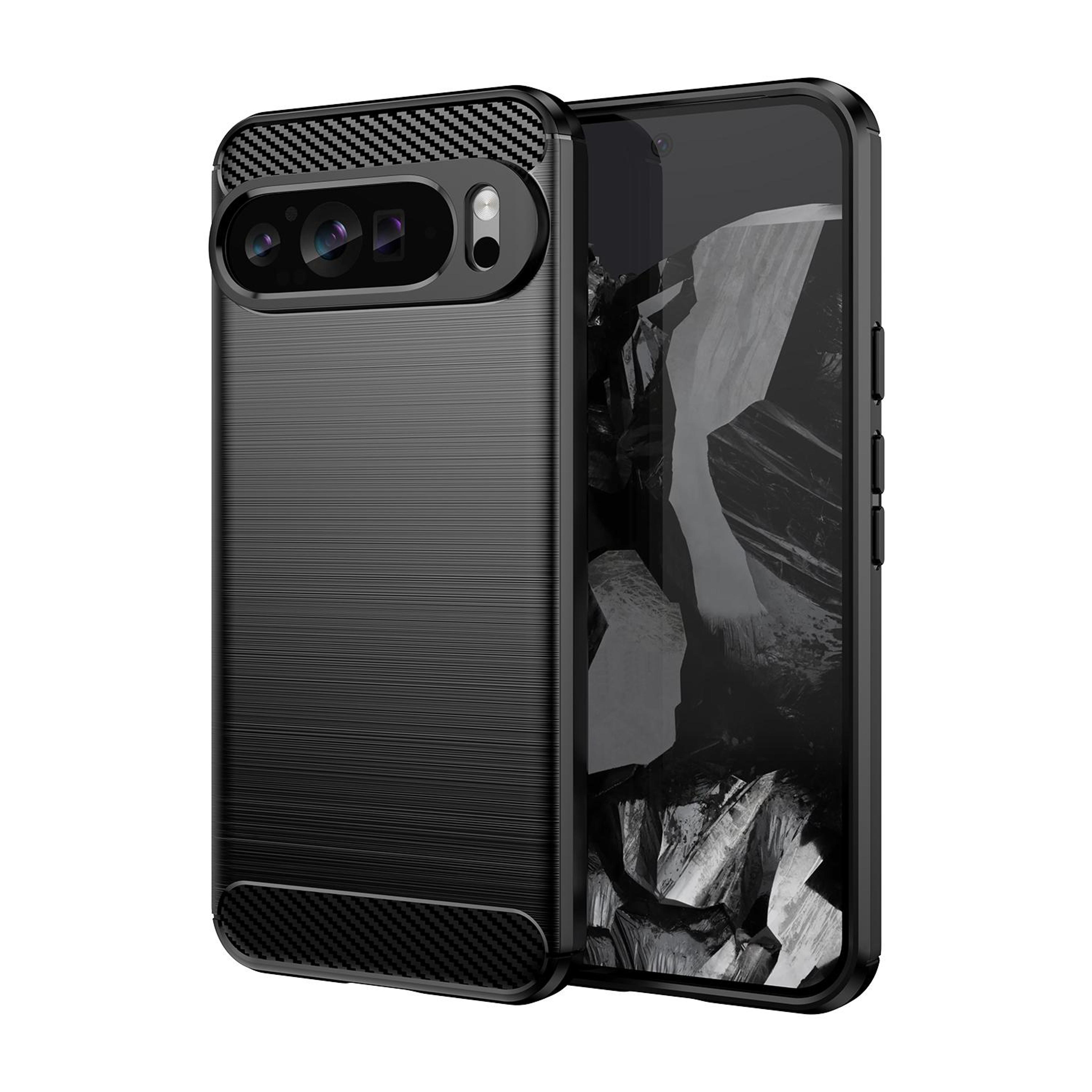 carbon fiber brushed tpu protective case for google pixel 9 pro xl shockproof slim phone cover