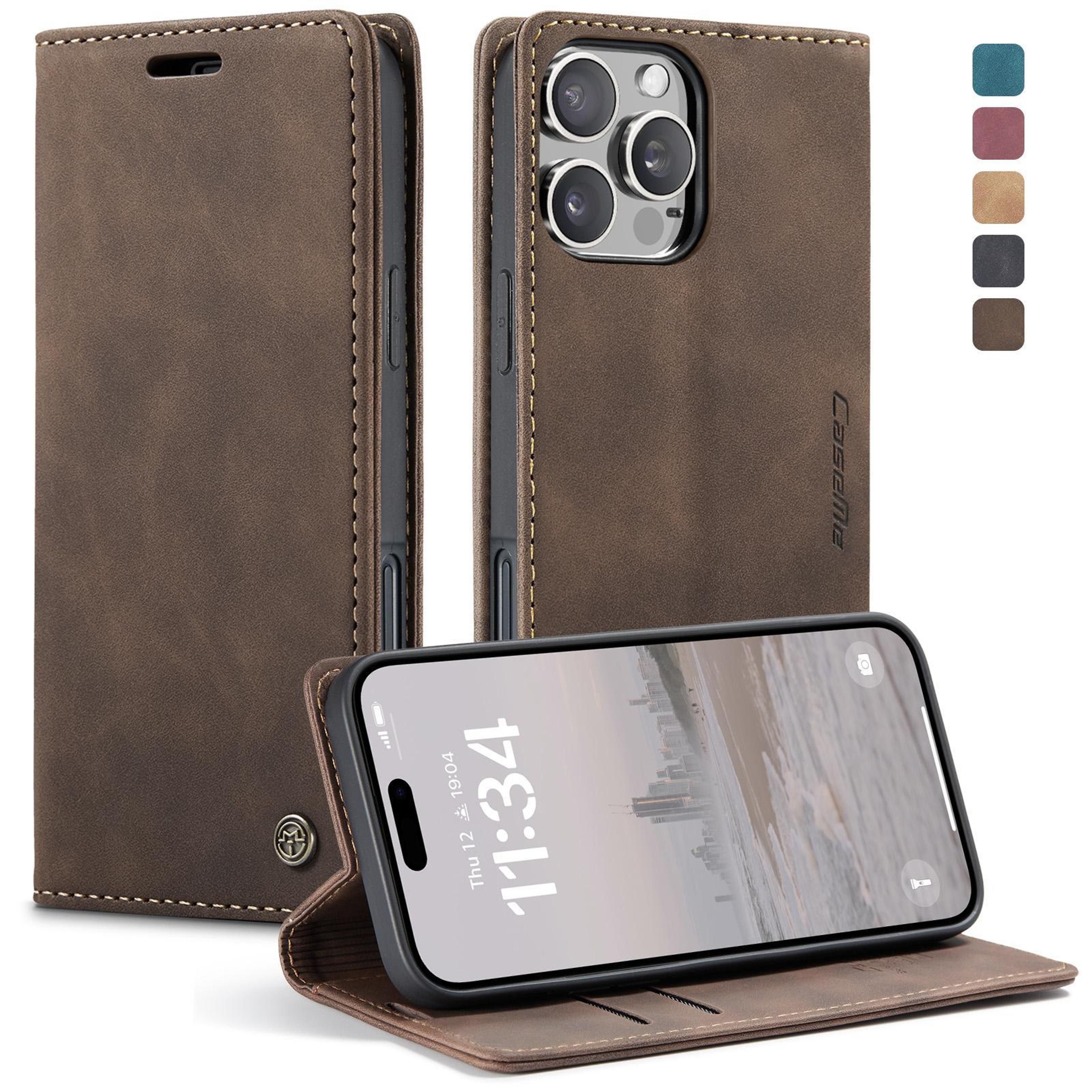 caseme 013 iphone 16 pro max wallet case vintage leather flip case with card holder & kickstand