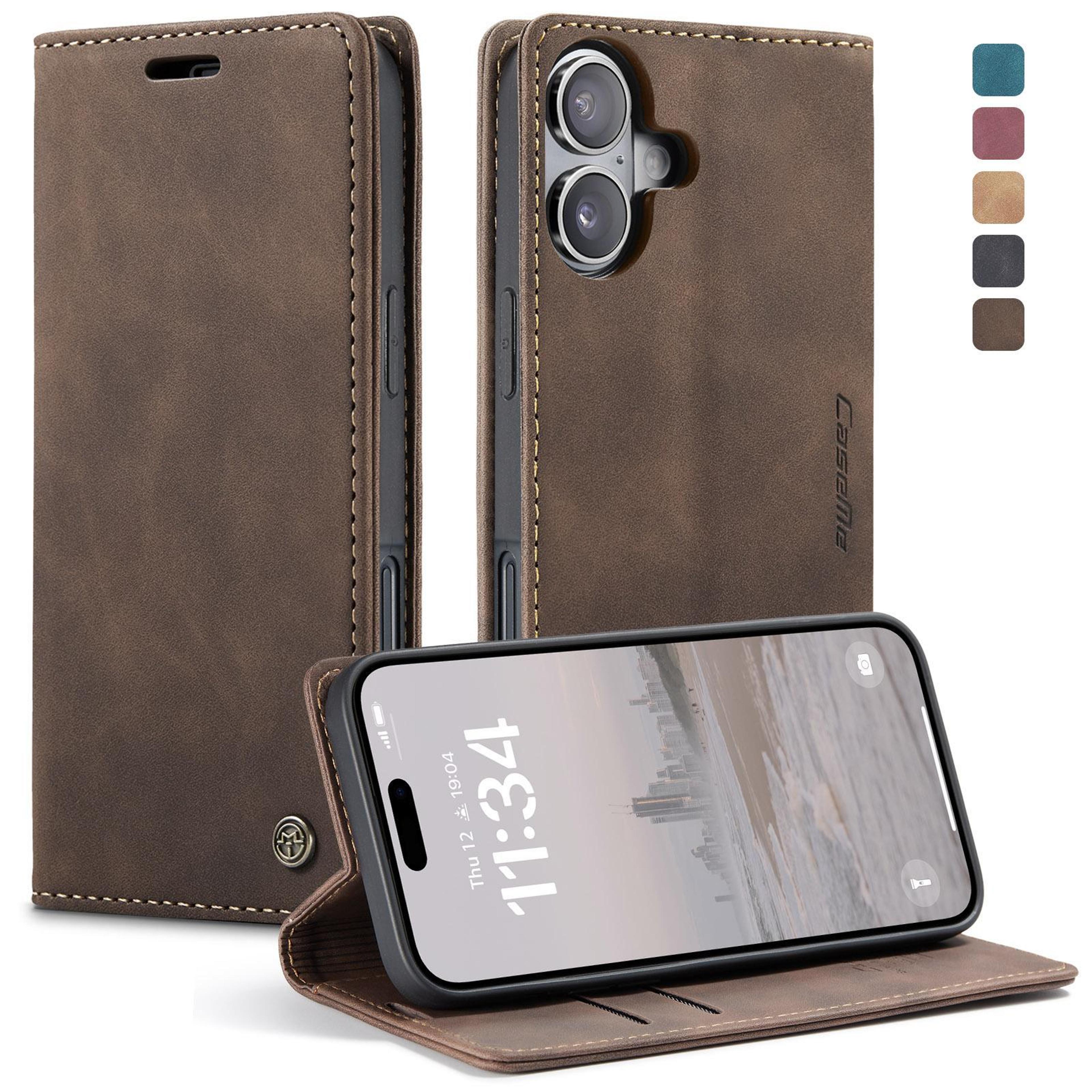 caseme vintage leather wallet case for iphone 16 plus with card holder, kickstand & magnetic flip cover