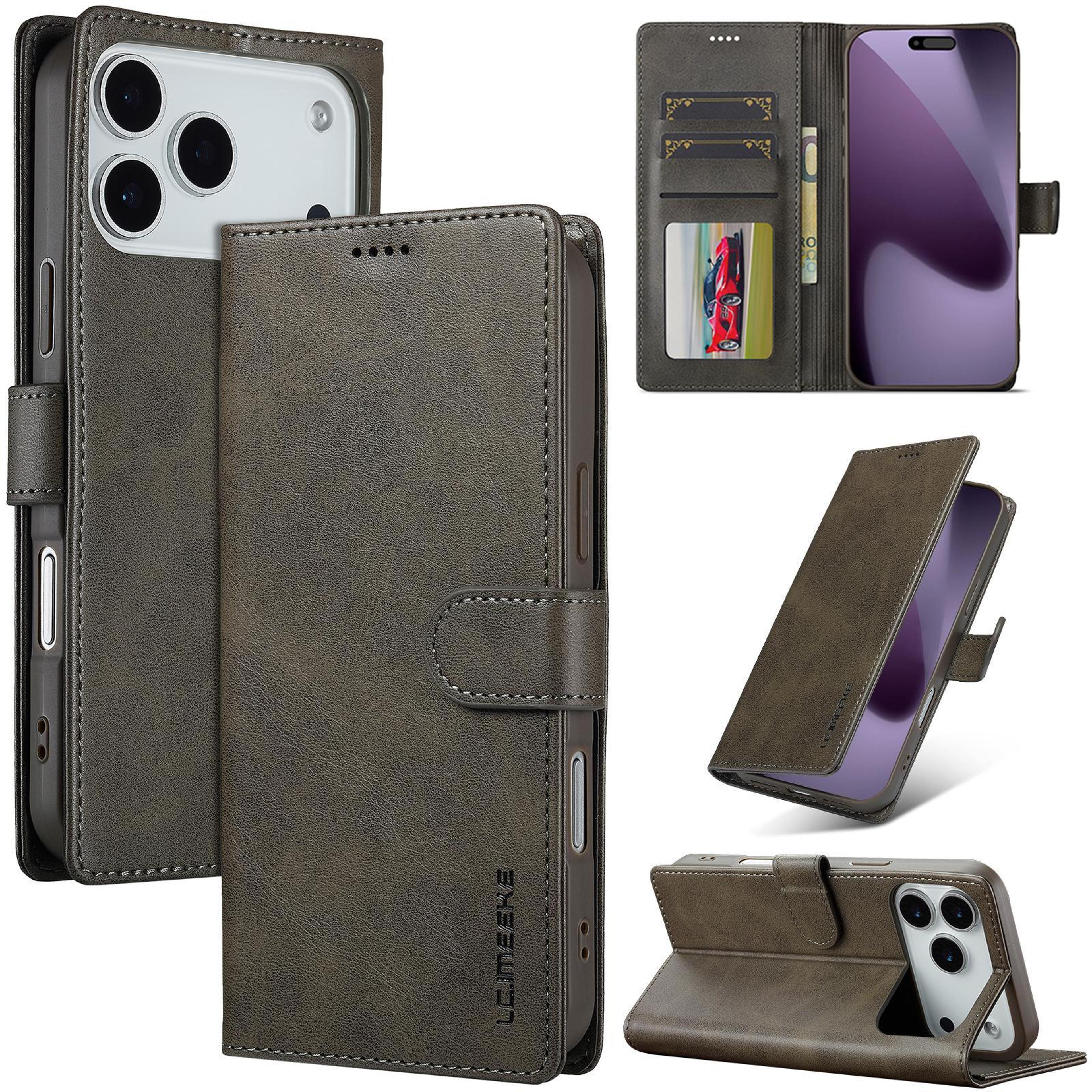 lc.imeeke premium iphone 17 pro max leather case with wallet & kickstand flip cover