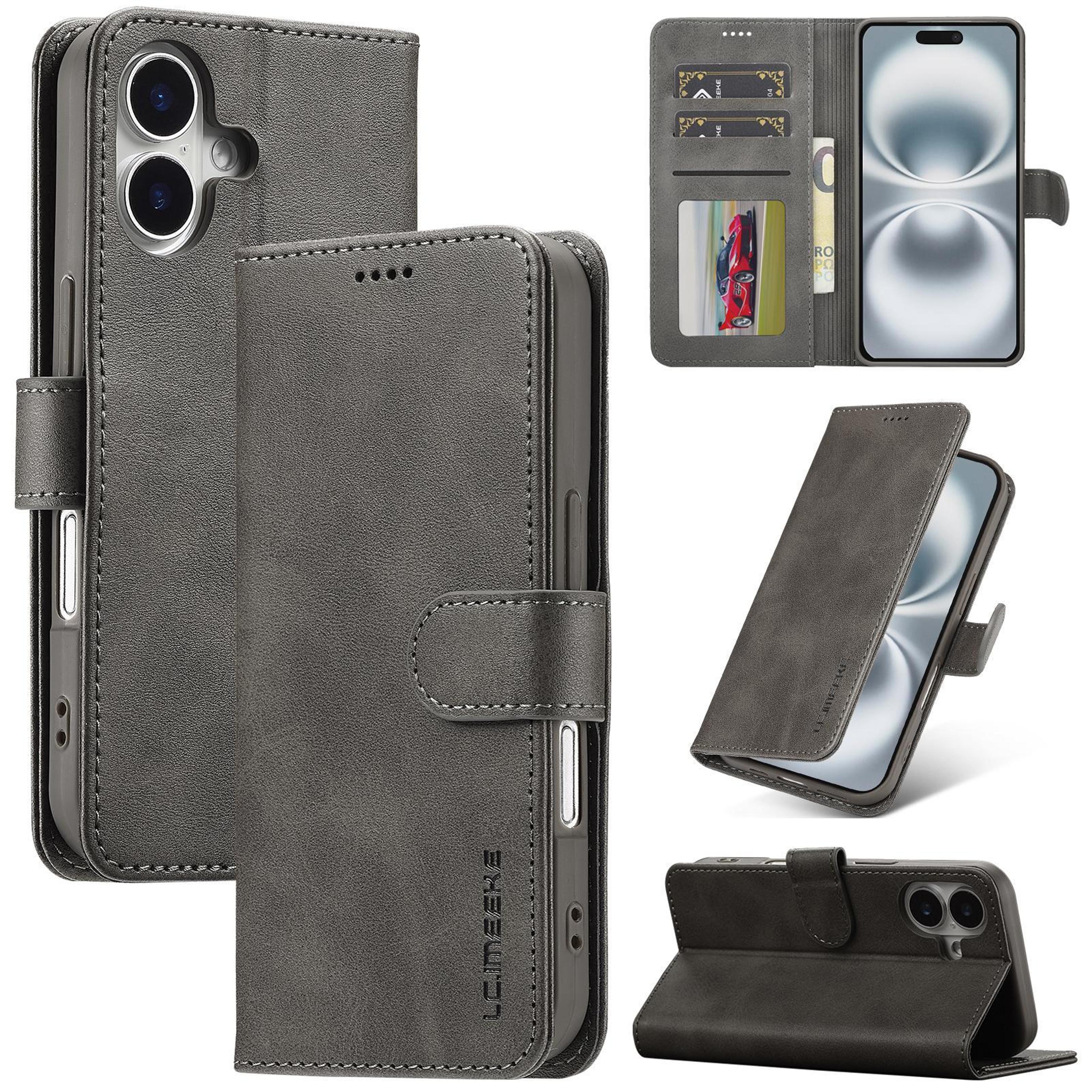 lc.imeeke wallet flip leather case for iphone 17 with card holder & kickstand