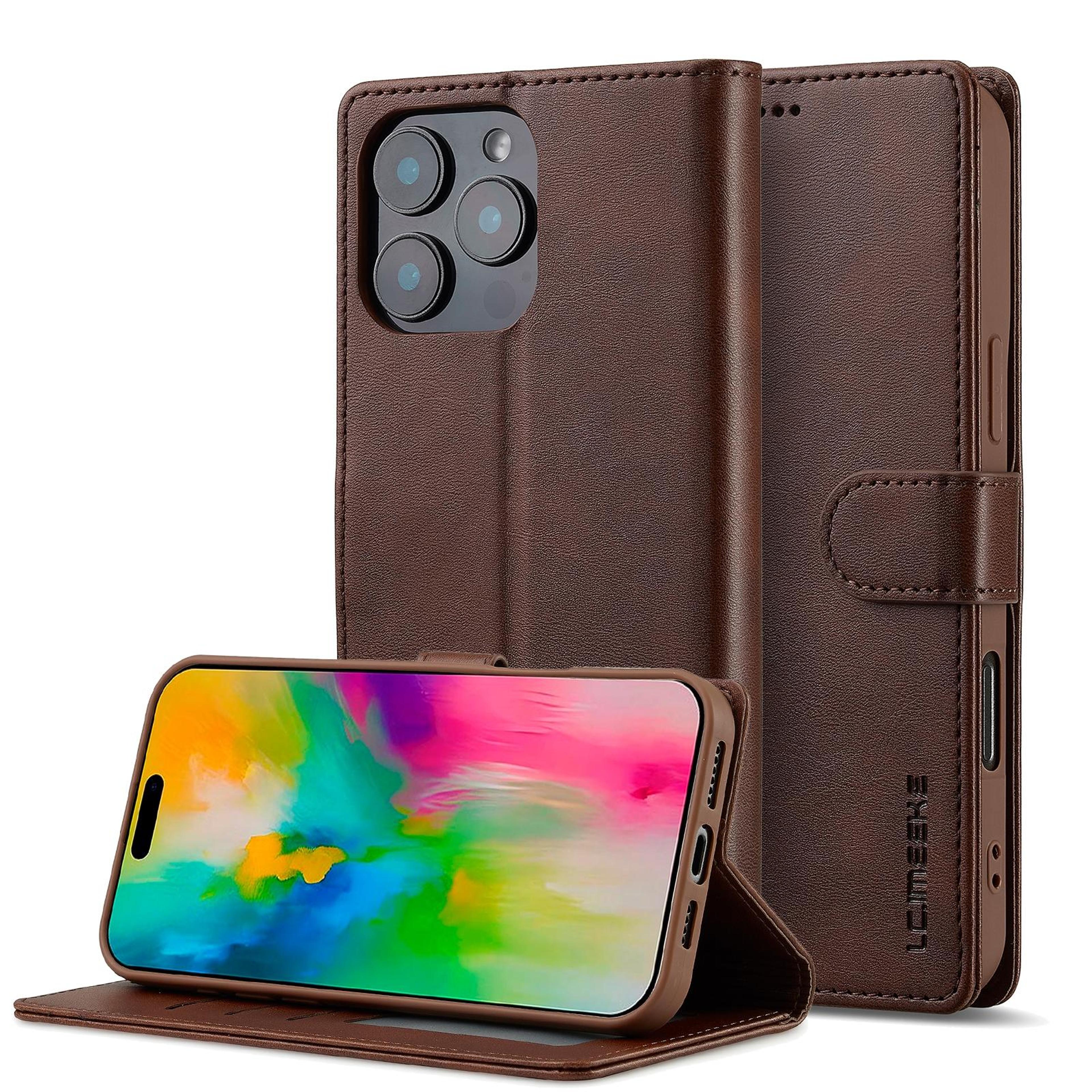 lc.imeeke iphone 16 pro max leather wallet case with stand & card holder