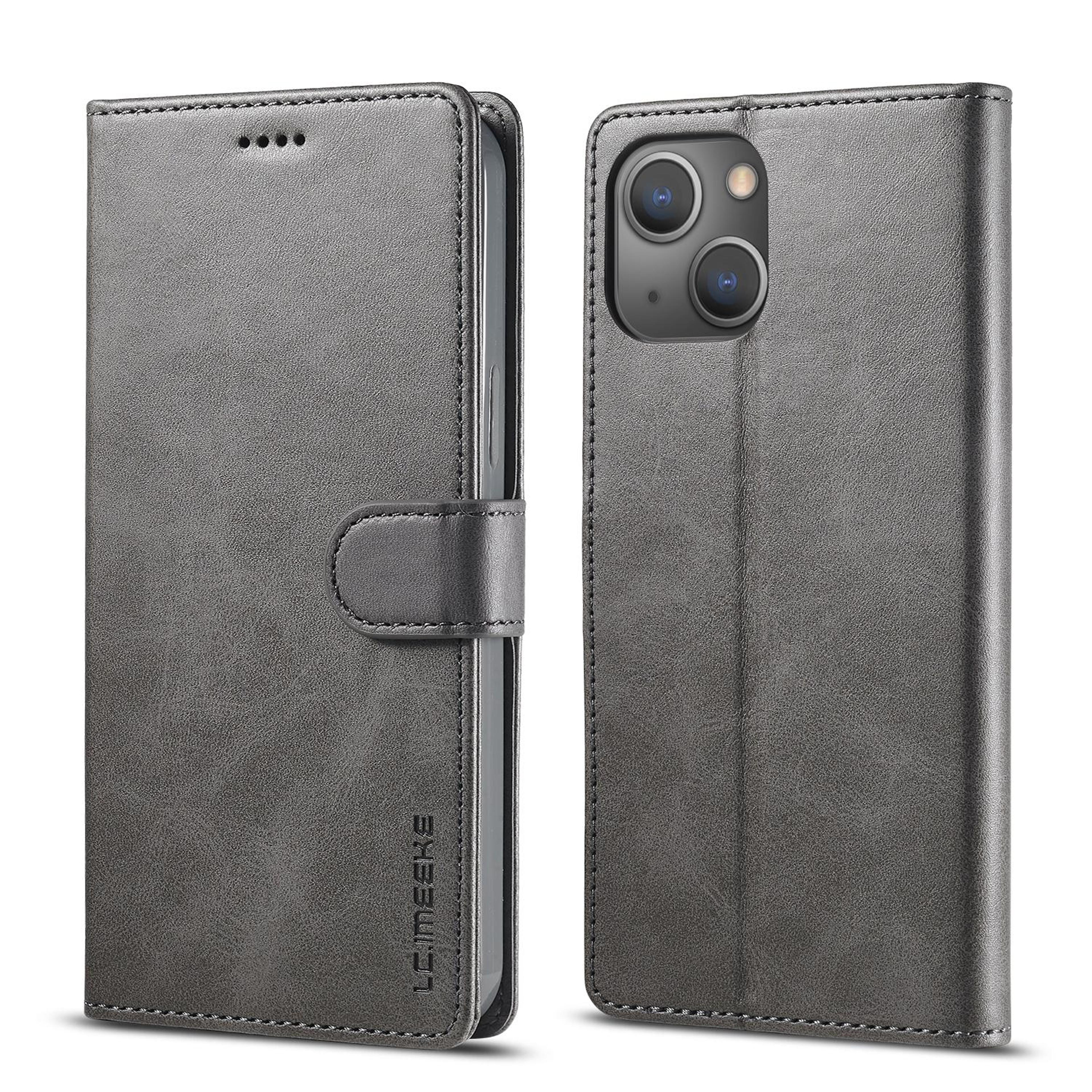 lc.imeeke iphone 14 leather wallet case with card slots, kickstand & calf texture flip cover