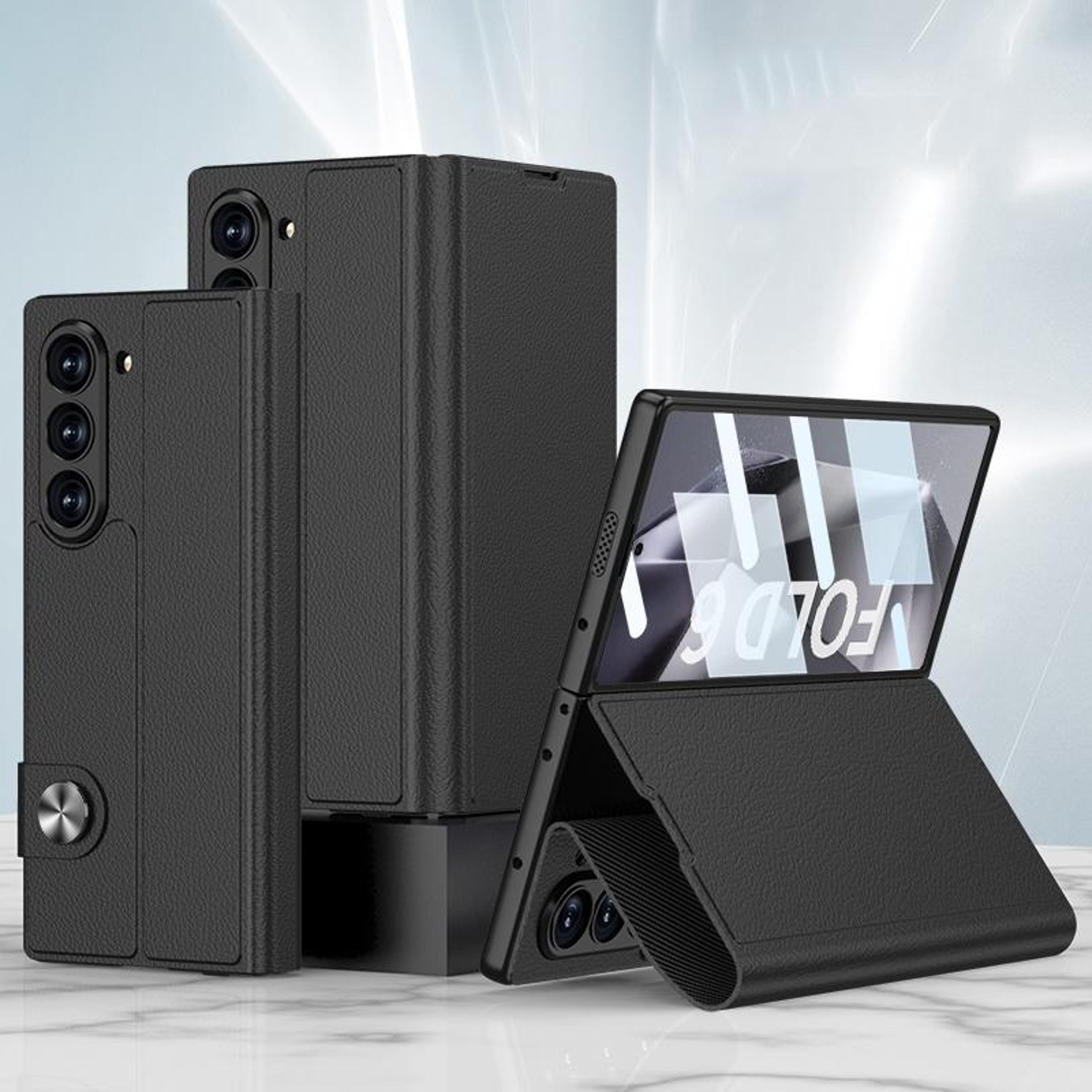 gkk samsung galaxy z fold6 case leather flip case with built in screen protector and 360 protection