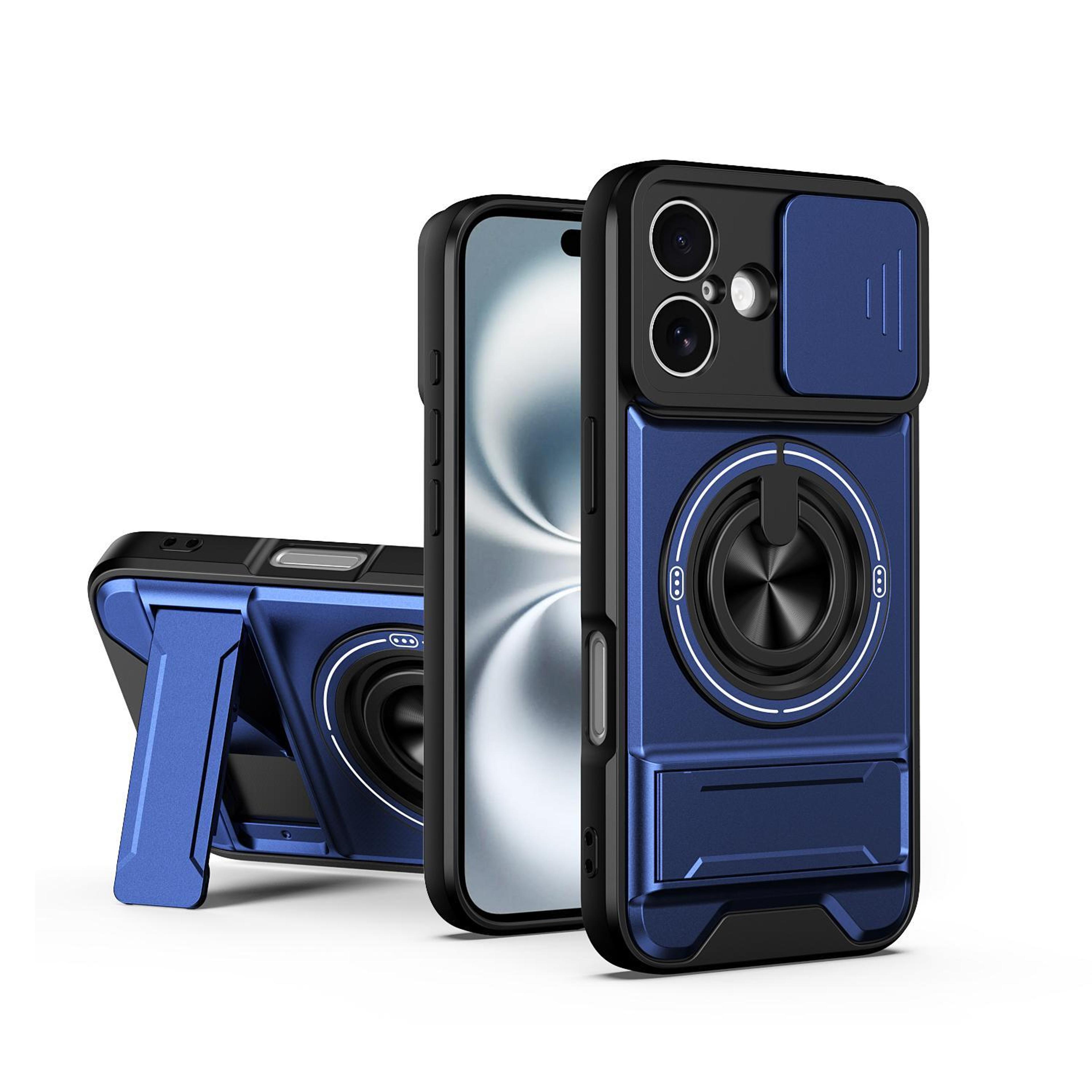 iphone 16 magnetic case with sliding camera cover, kickstand & shockproof protection
