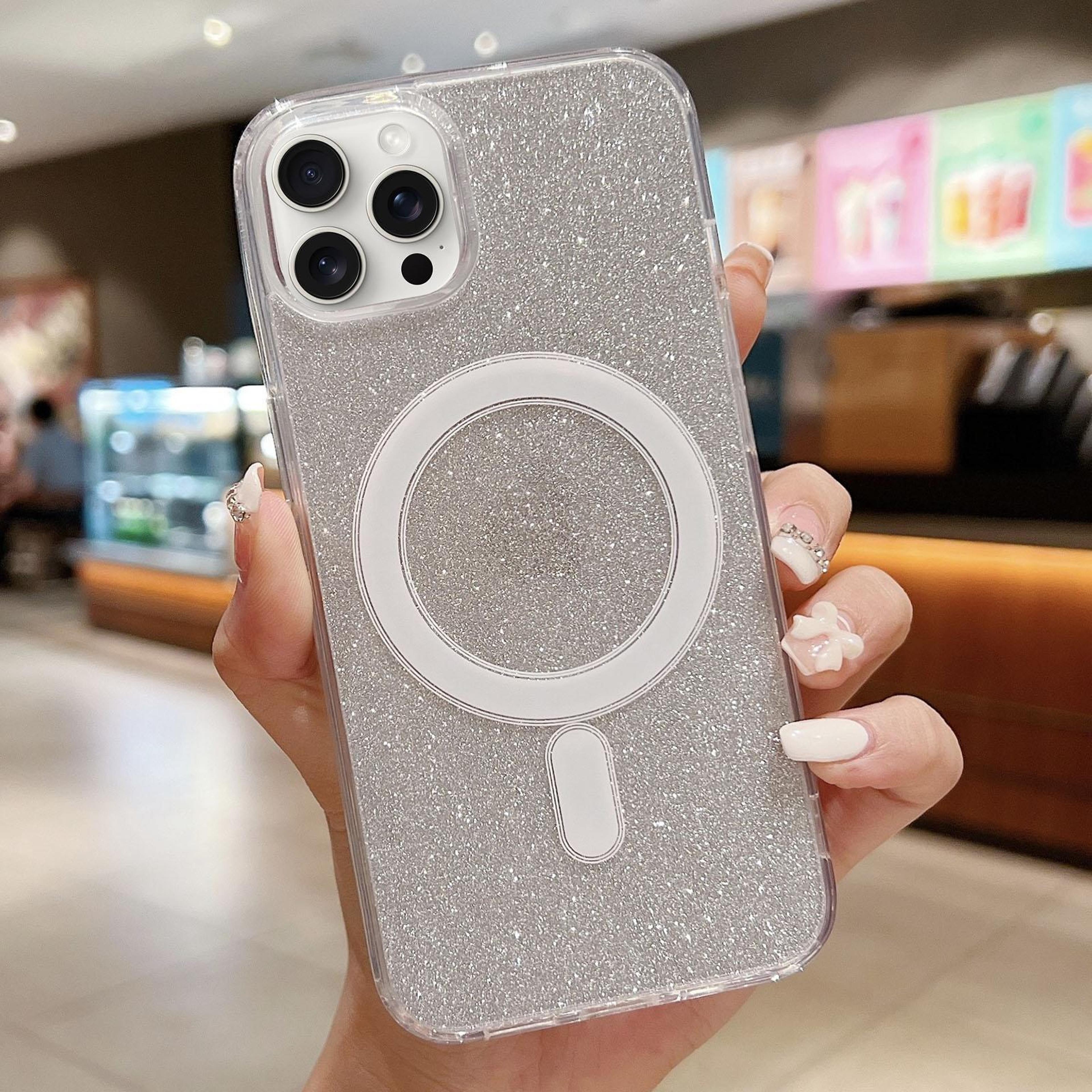 crystal shine iphone 16 pro magsafe case clear glitter protective acrylic phone cover
