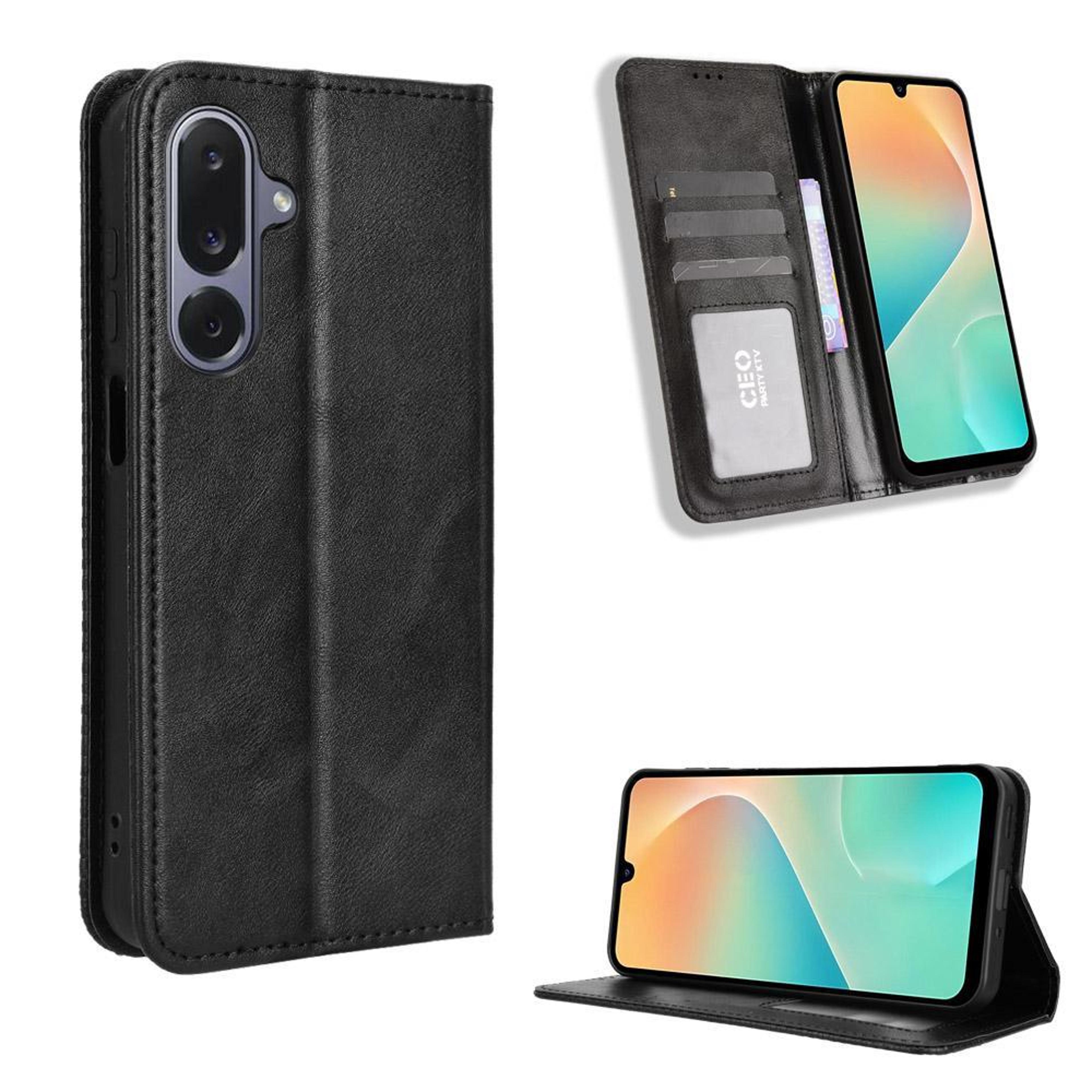 samsung galaxy m36 5g wallet case with magnetic buckle, retro pu leather flip cover & card holder