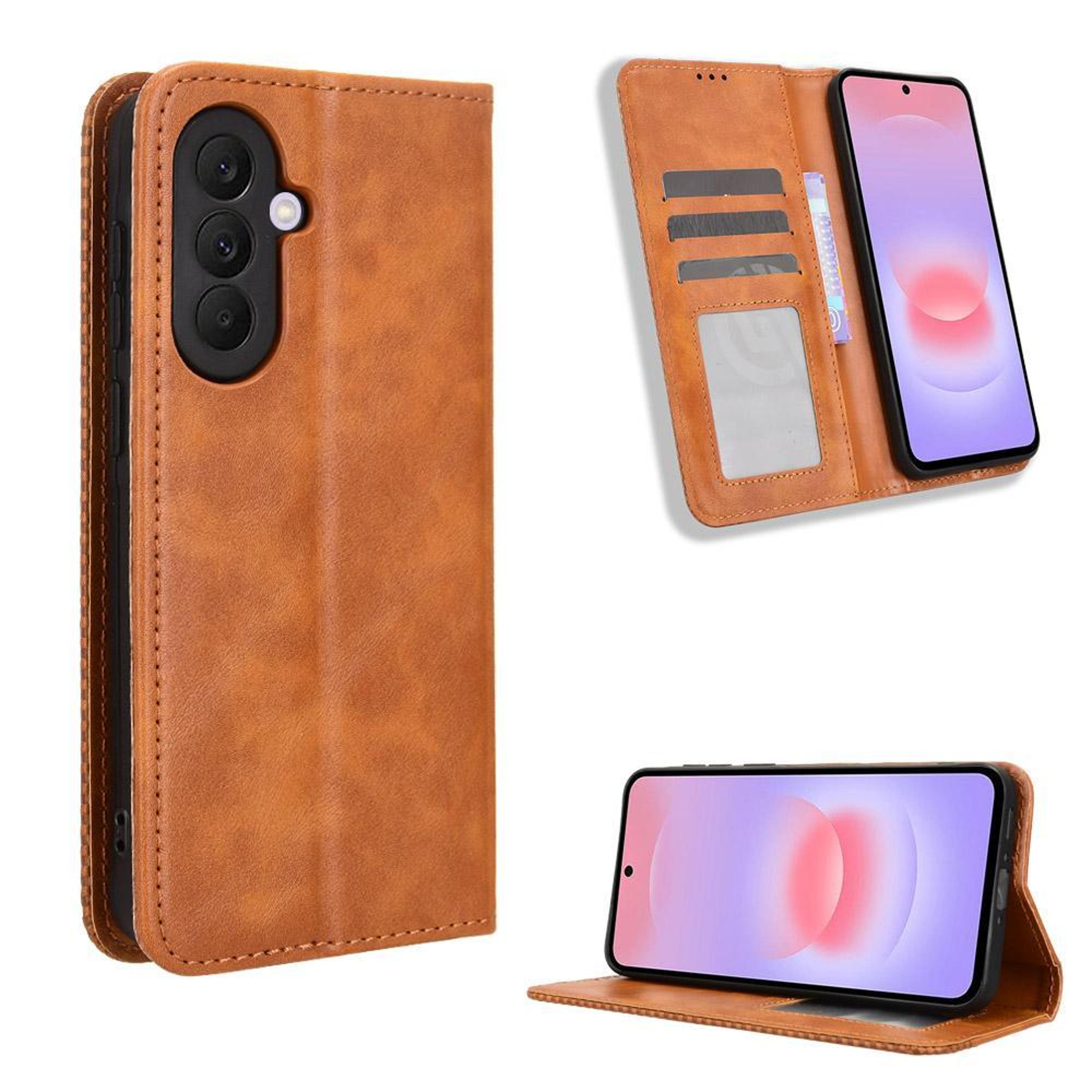 galaxy a57 5g leather wallet case with magnetic buckle, card holder & kickstand flip cover