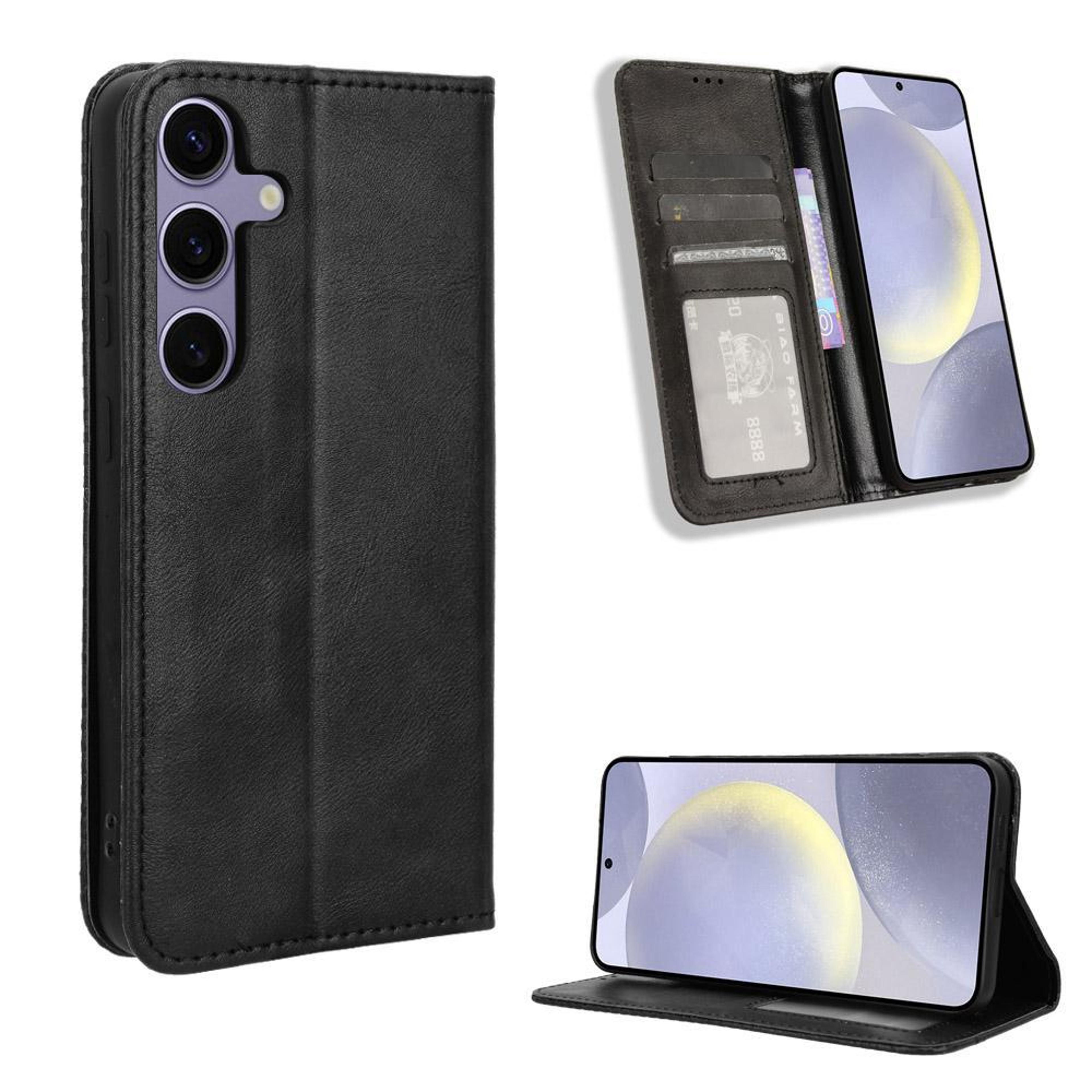 samsung galaxy s26 plus wallet case with magnetic buckle, retro leather phone case & card holder stand