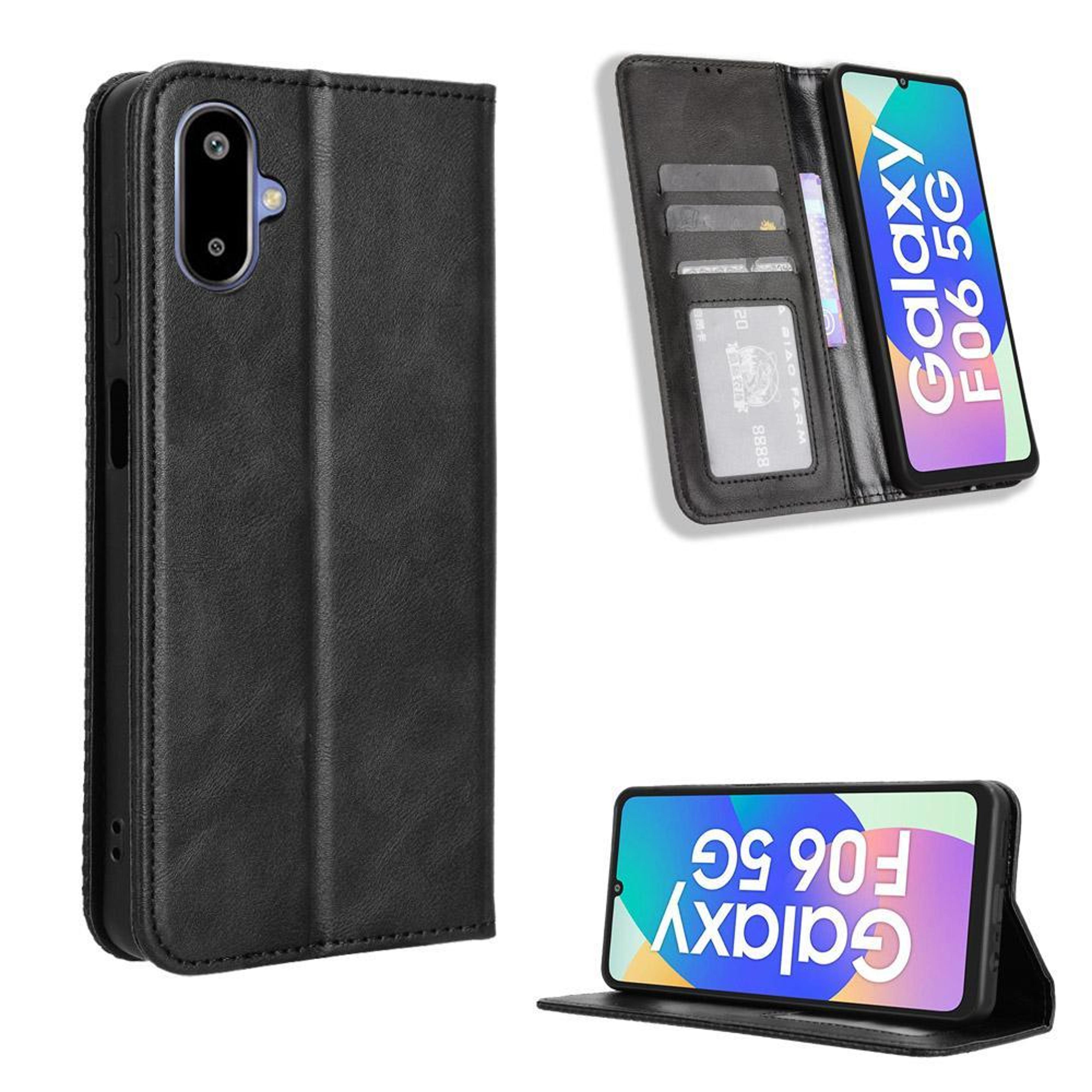 samsung galaxy f06 5g & m06 5g magnetic leather wallet case with card slots & stand