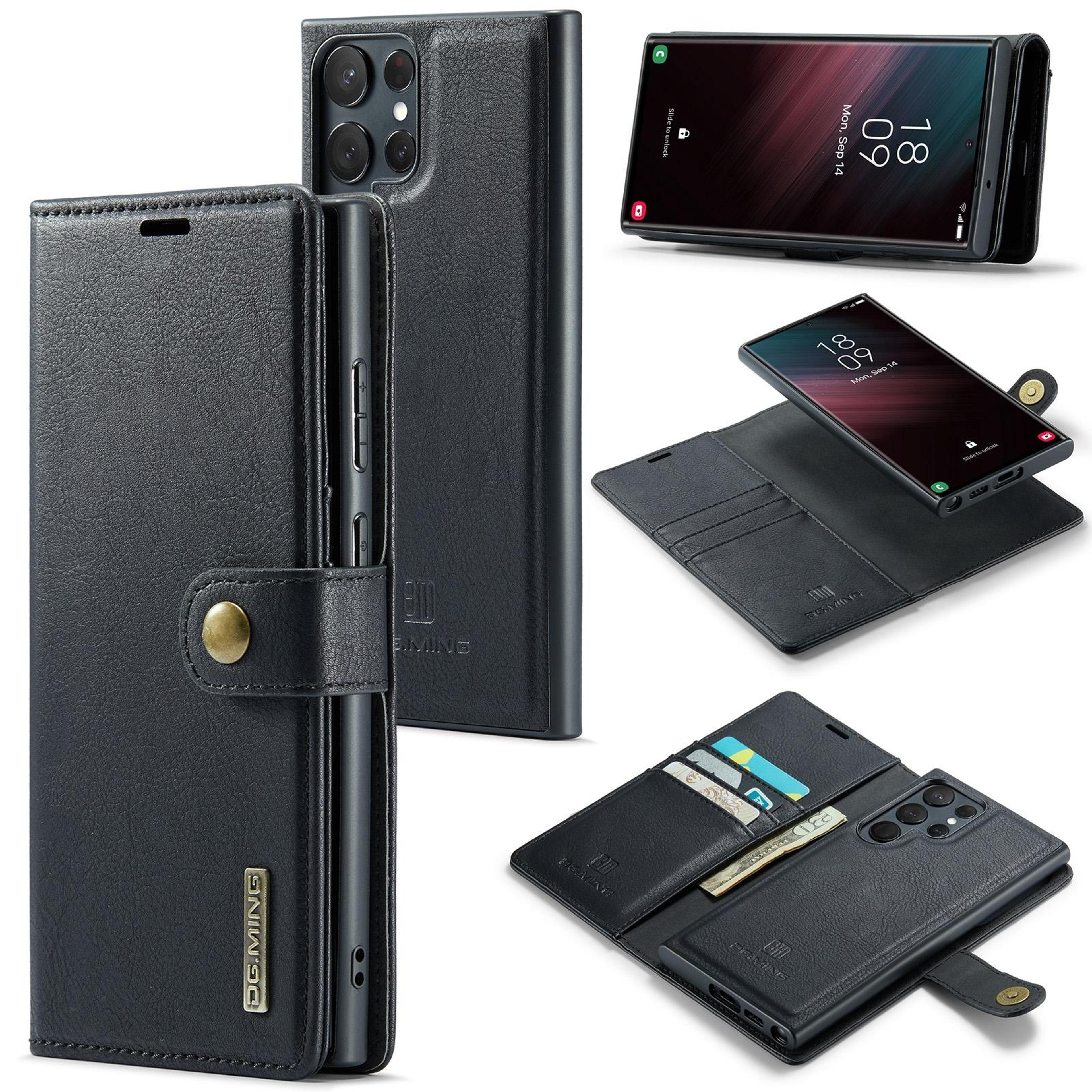 galaxy s23 ultra leather wallet case with detachable magnetic card holder