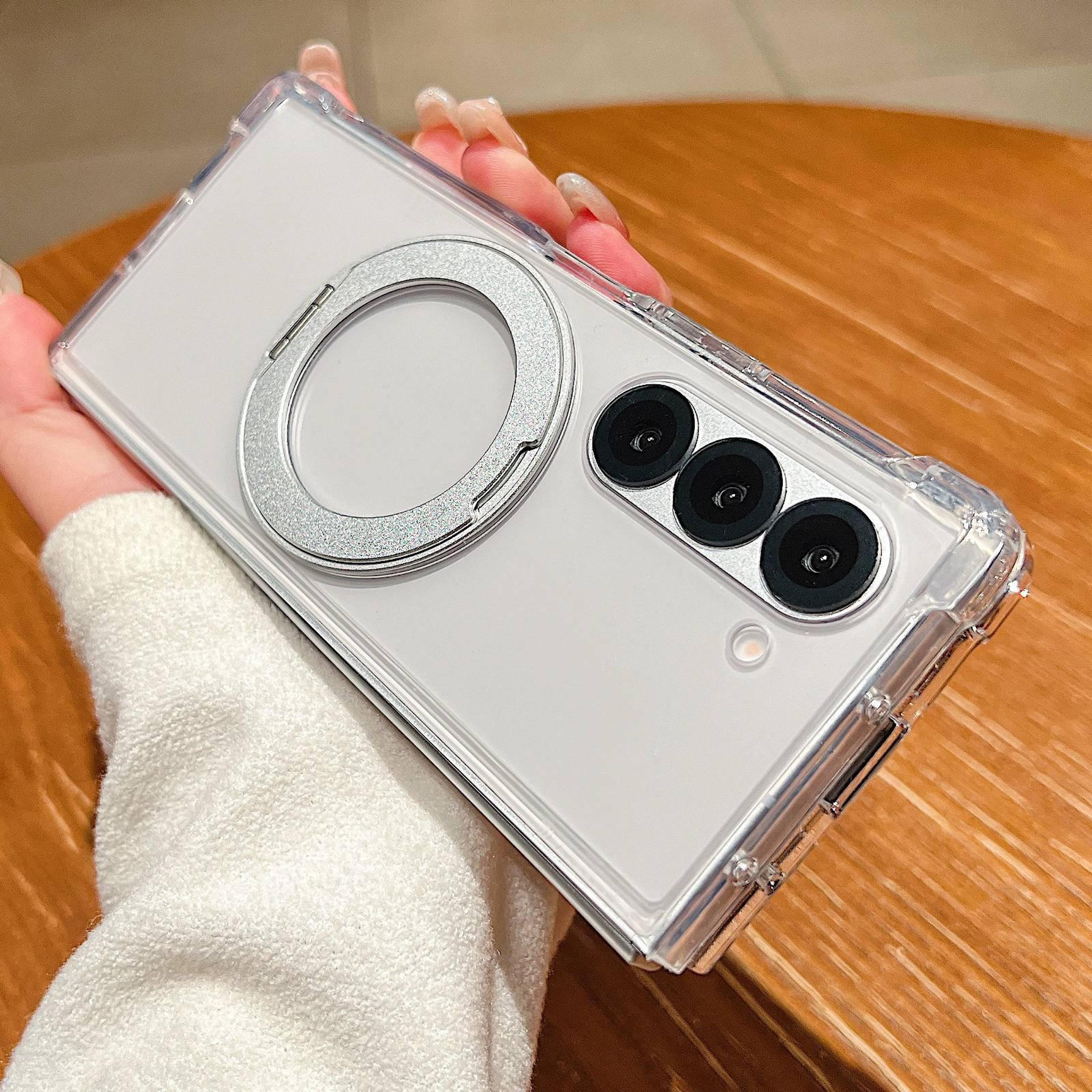 galaxy z fold5 clear magnetic shockproof case with 360 rotating ring holder
