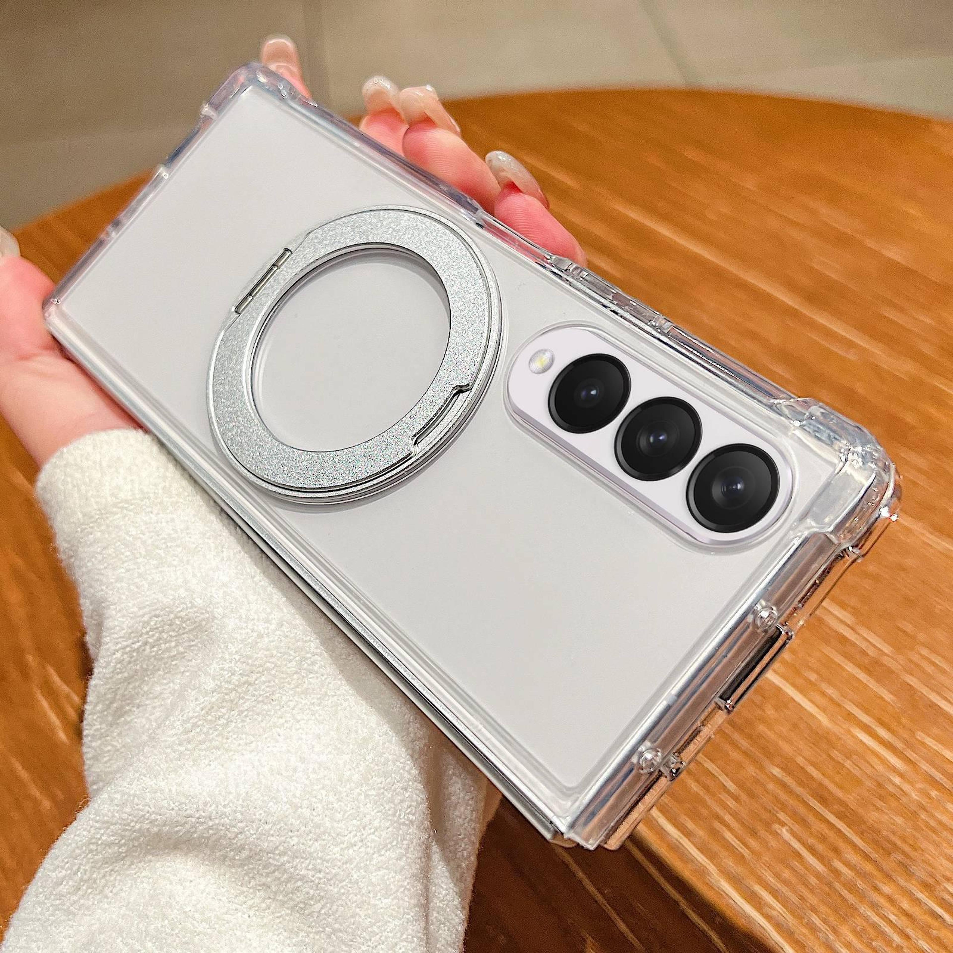 galaxy z fold4 shockproof clear magnetic case with 360 rotating holder