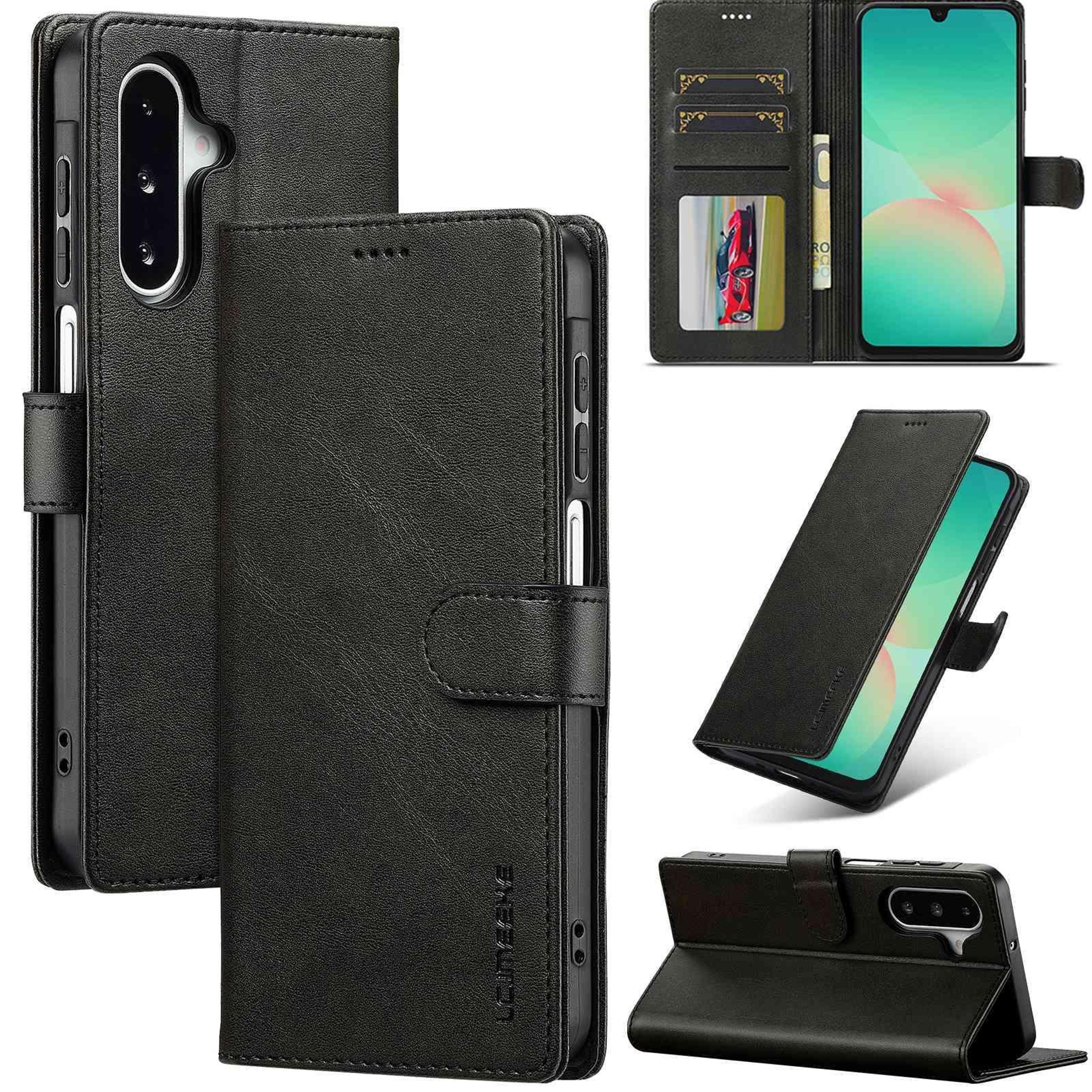 galaxy a18 5g leather wallet case with card holder and stand