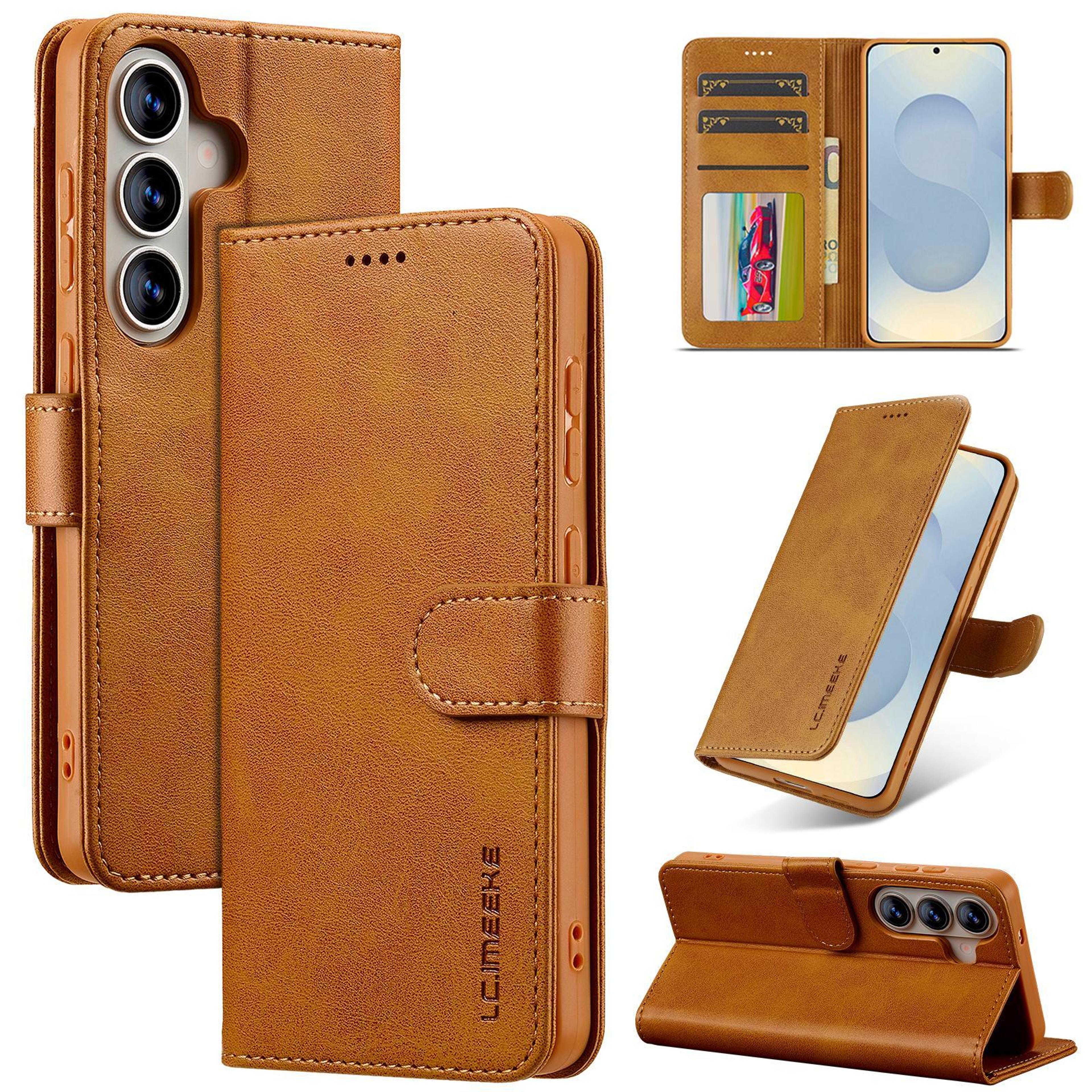galaxy s26 plus leather wallet case with card slots and stand