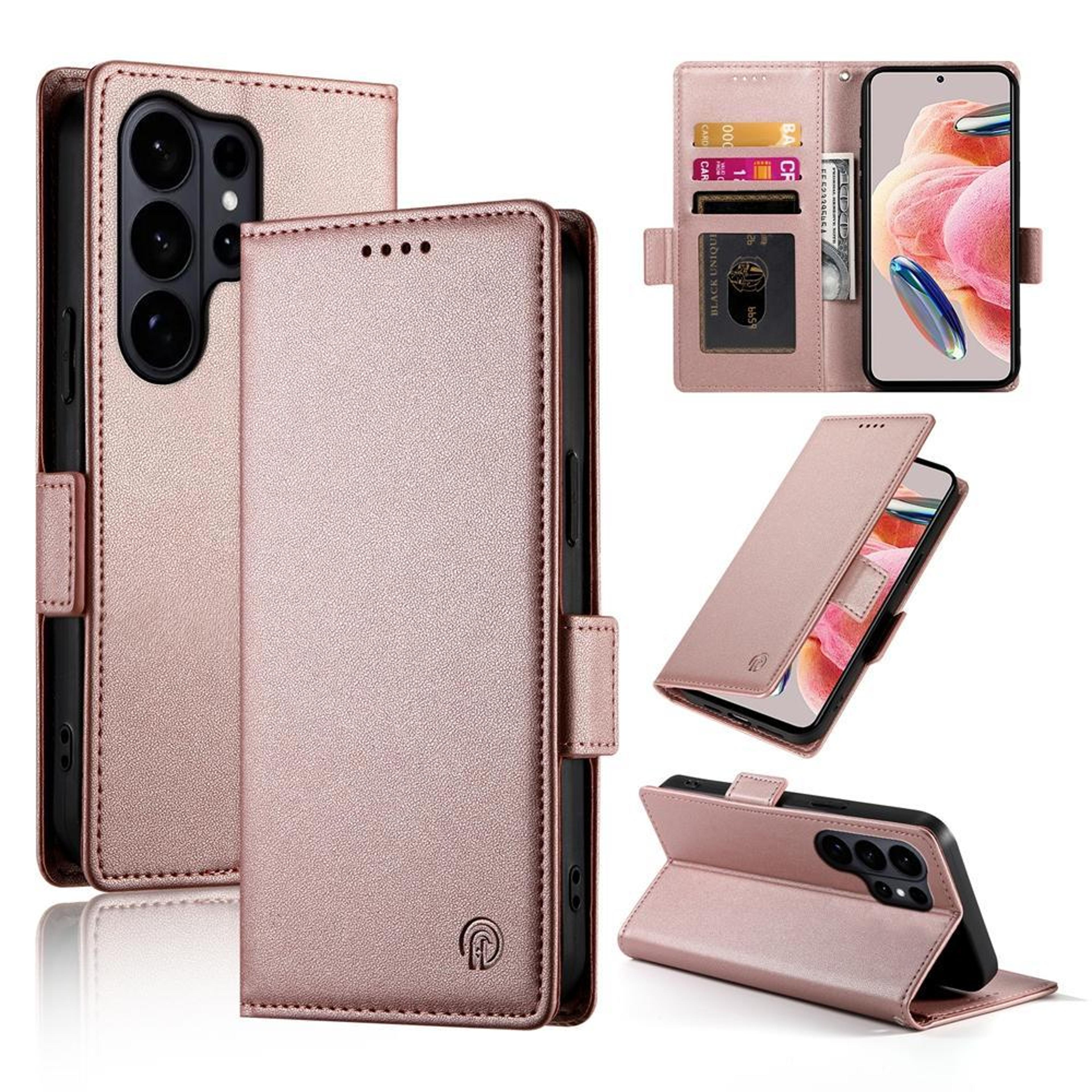 samsung galaxy series wallet case with magnetic closure, card holder and stand