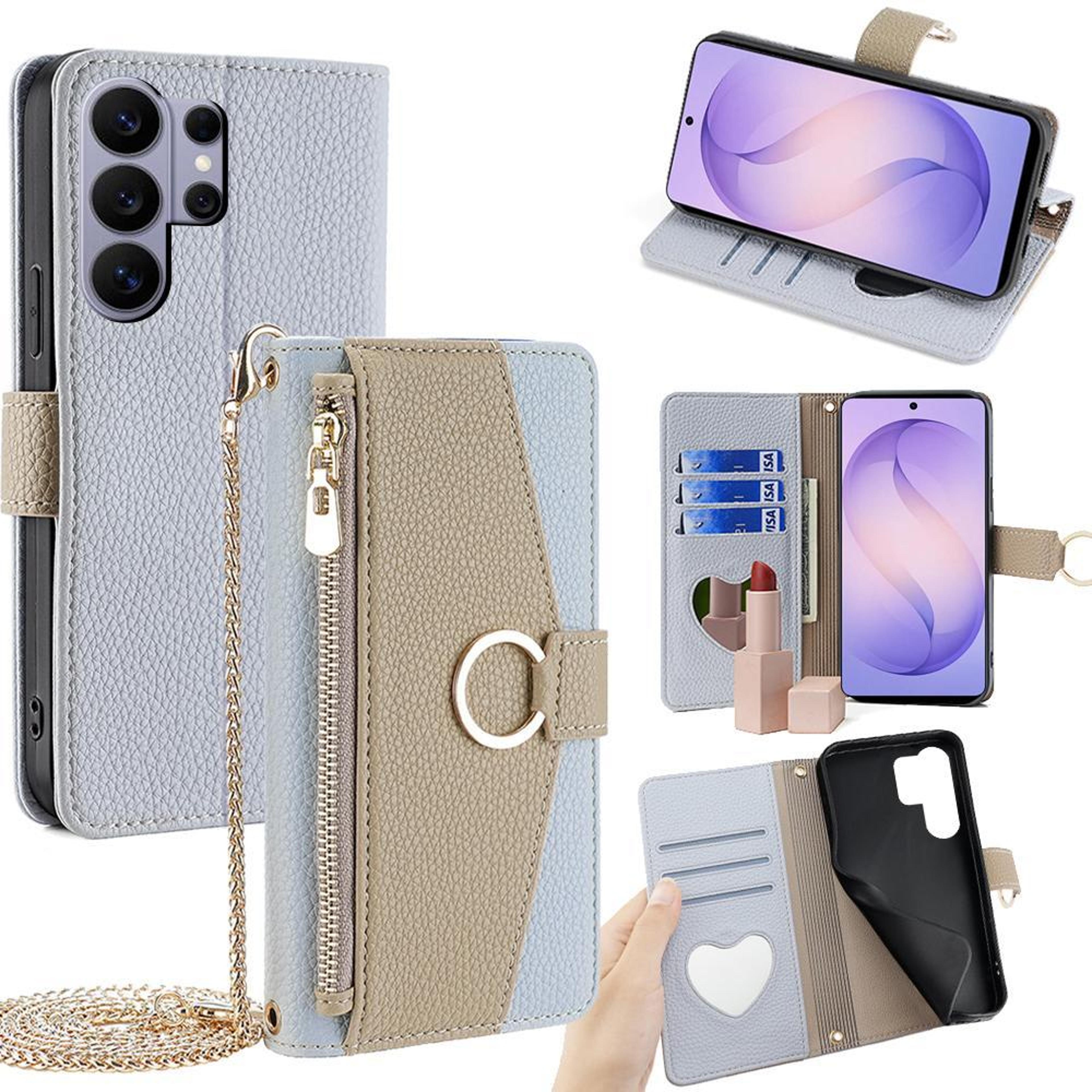 samsung series crossbody wallet case with card holder and litchi leather texture