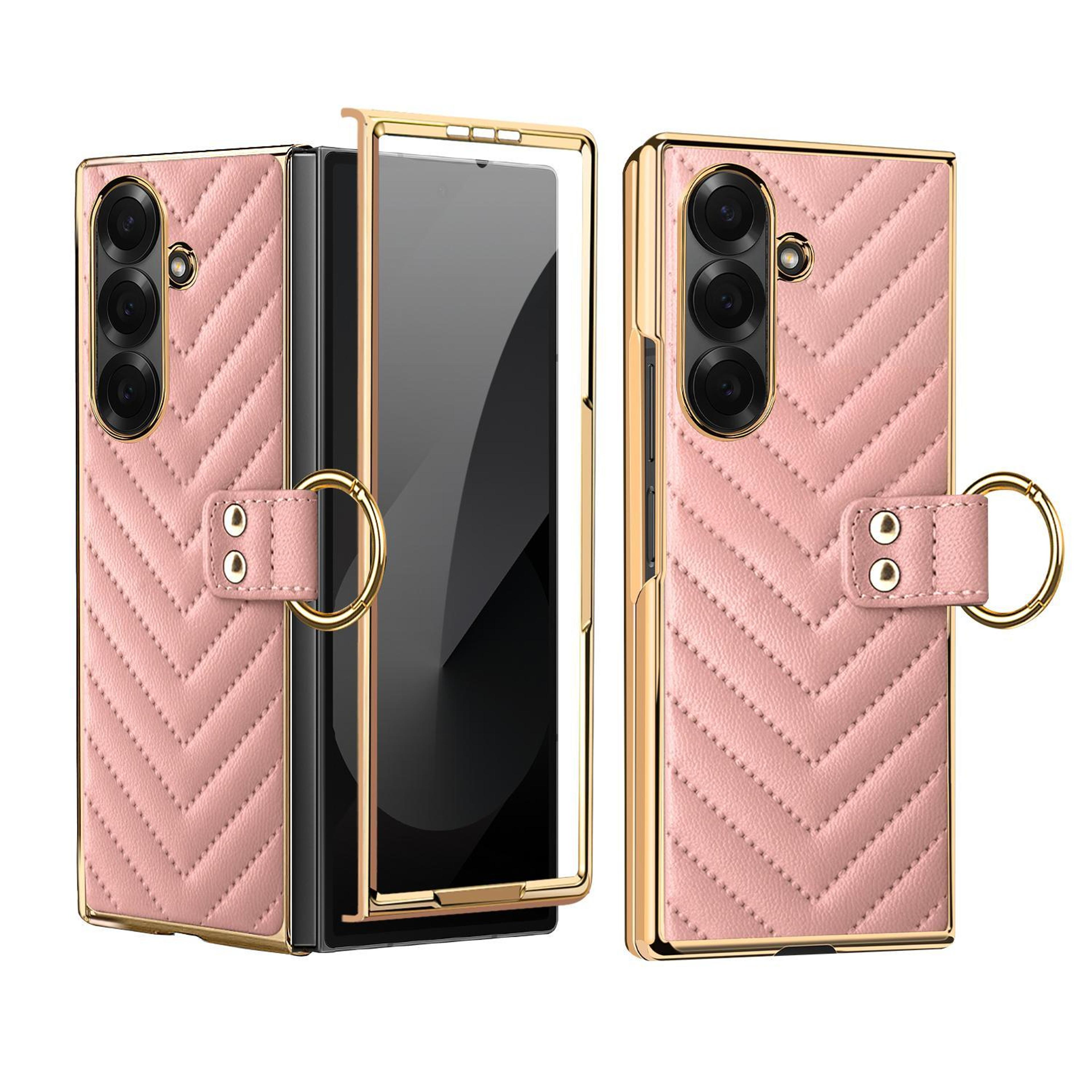 galaxy series case with pu leather case finish and metal ring holder pink