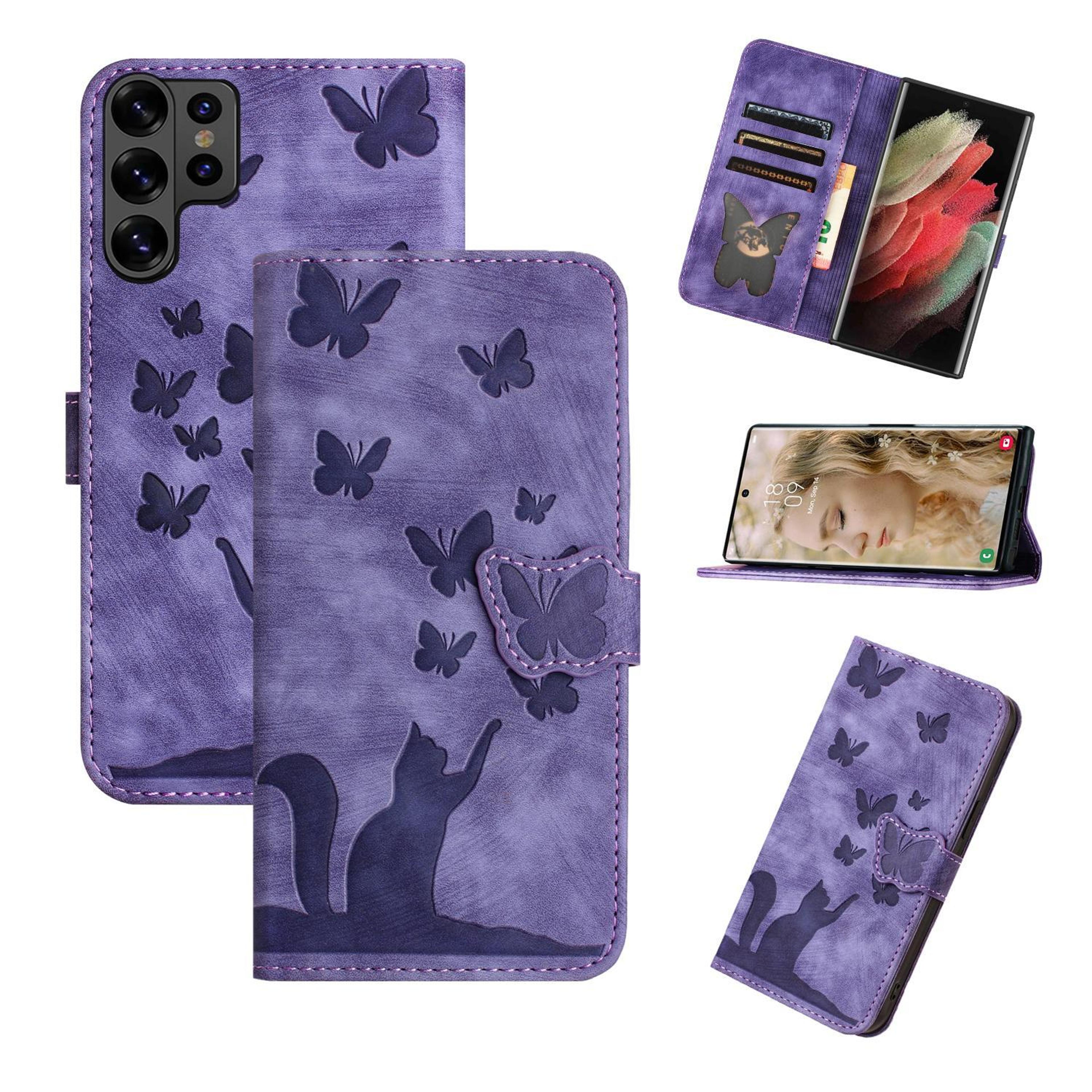 samsung series case butterfly cat embossed leather flip cover with stand