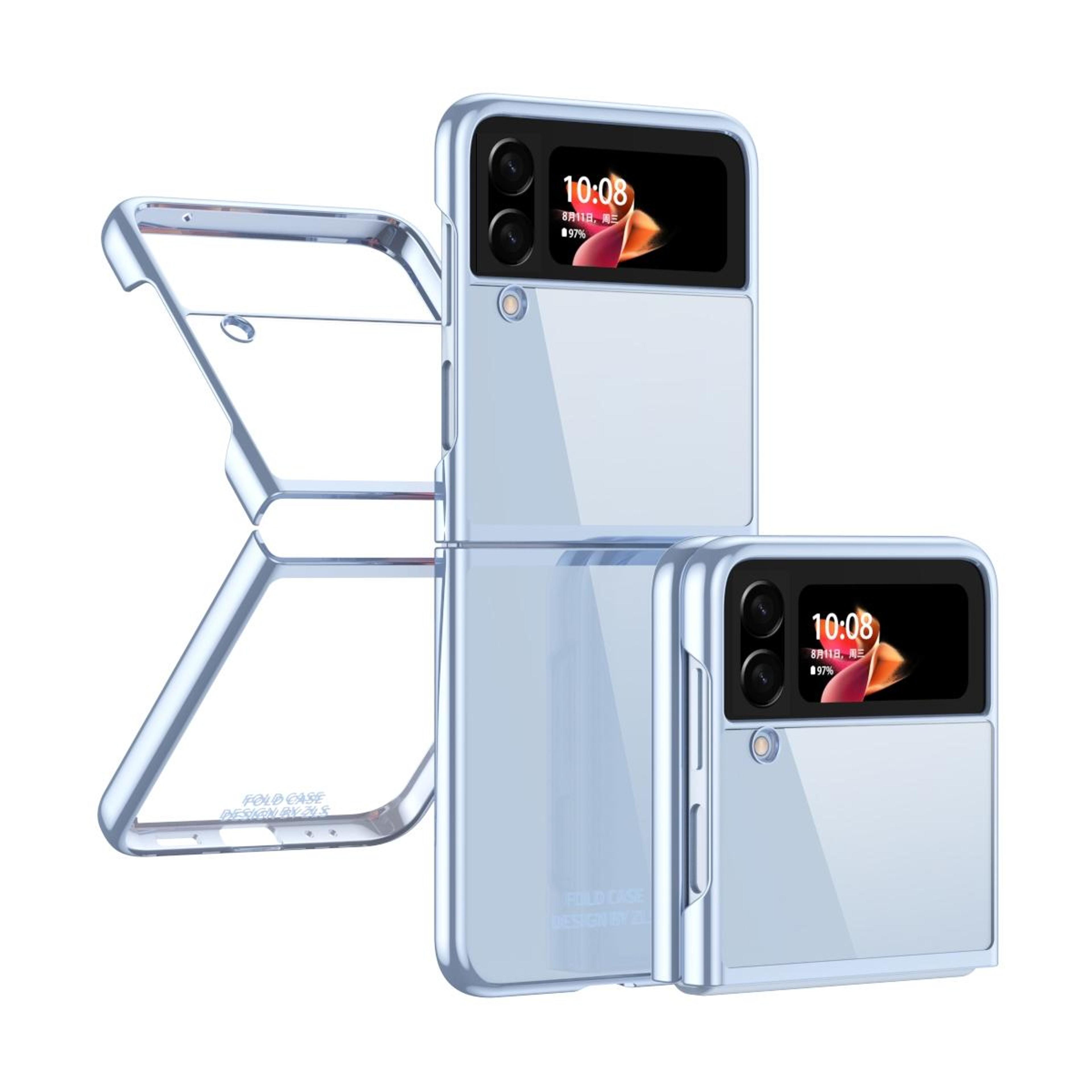galaxy z flip4 clear case blue electroplated slim protective cover
