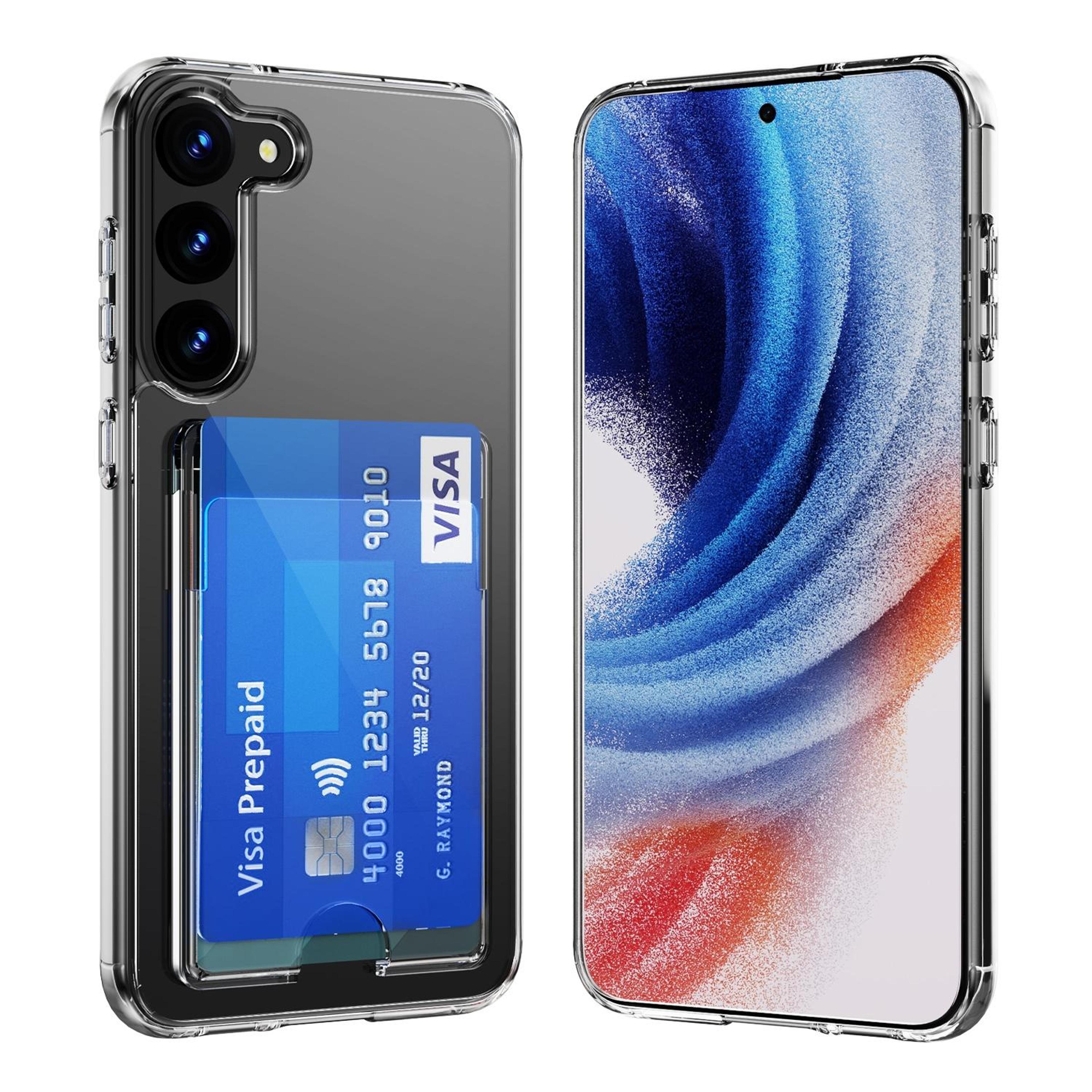 samsung galaxy s23 plus clear wallet case with card holder and shockproof airbag protection