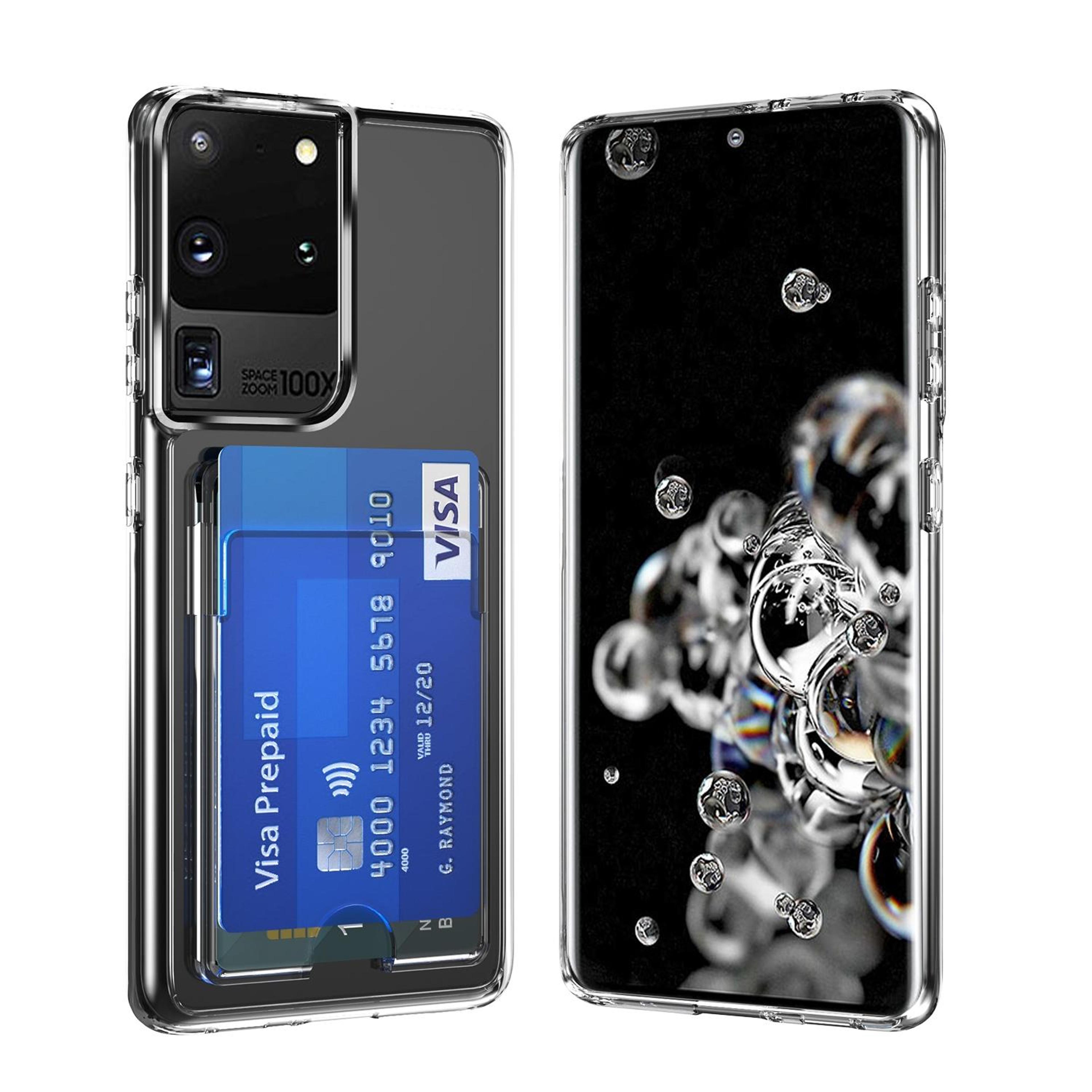 samsung galaxy s20 ultra clear wallet case with card holder and raised edge protection