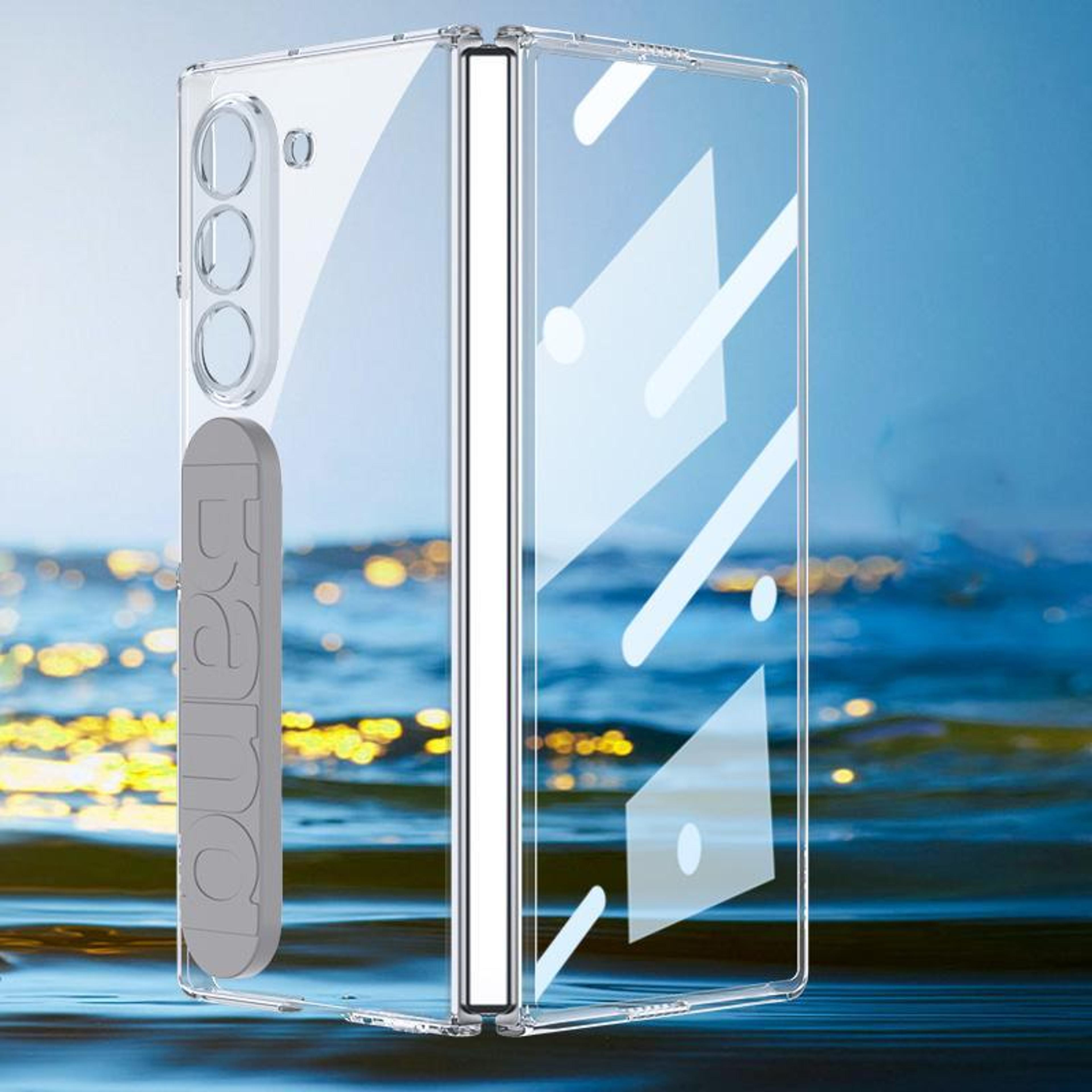 gkk samsung galaxy z fold6 case with silicone wristband, transparent phone case in mountain gray