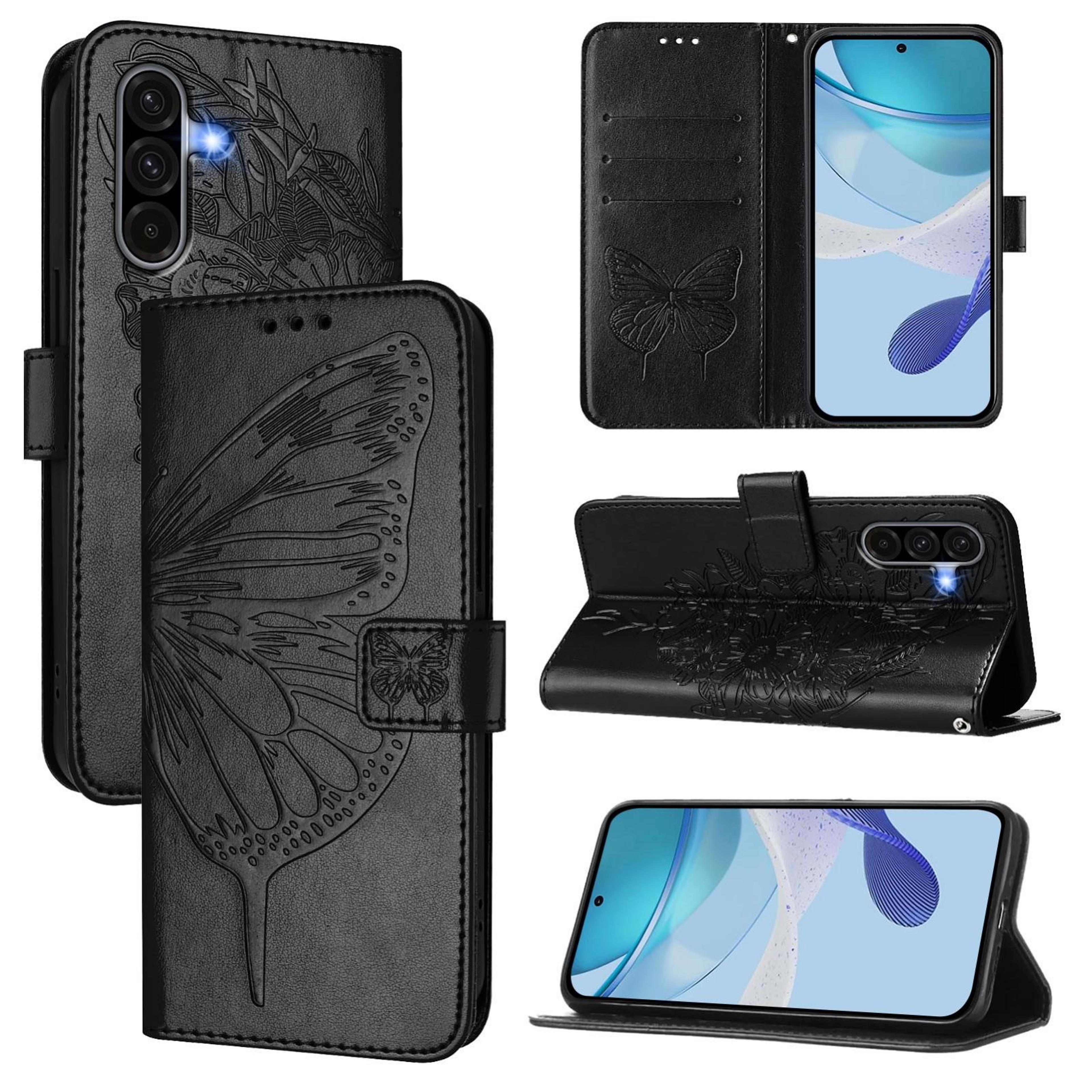 butterfly samsung galaxy a56 5g wallet case with card slots and kickstand