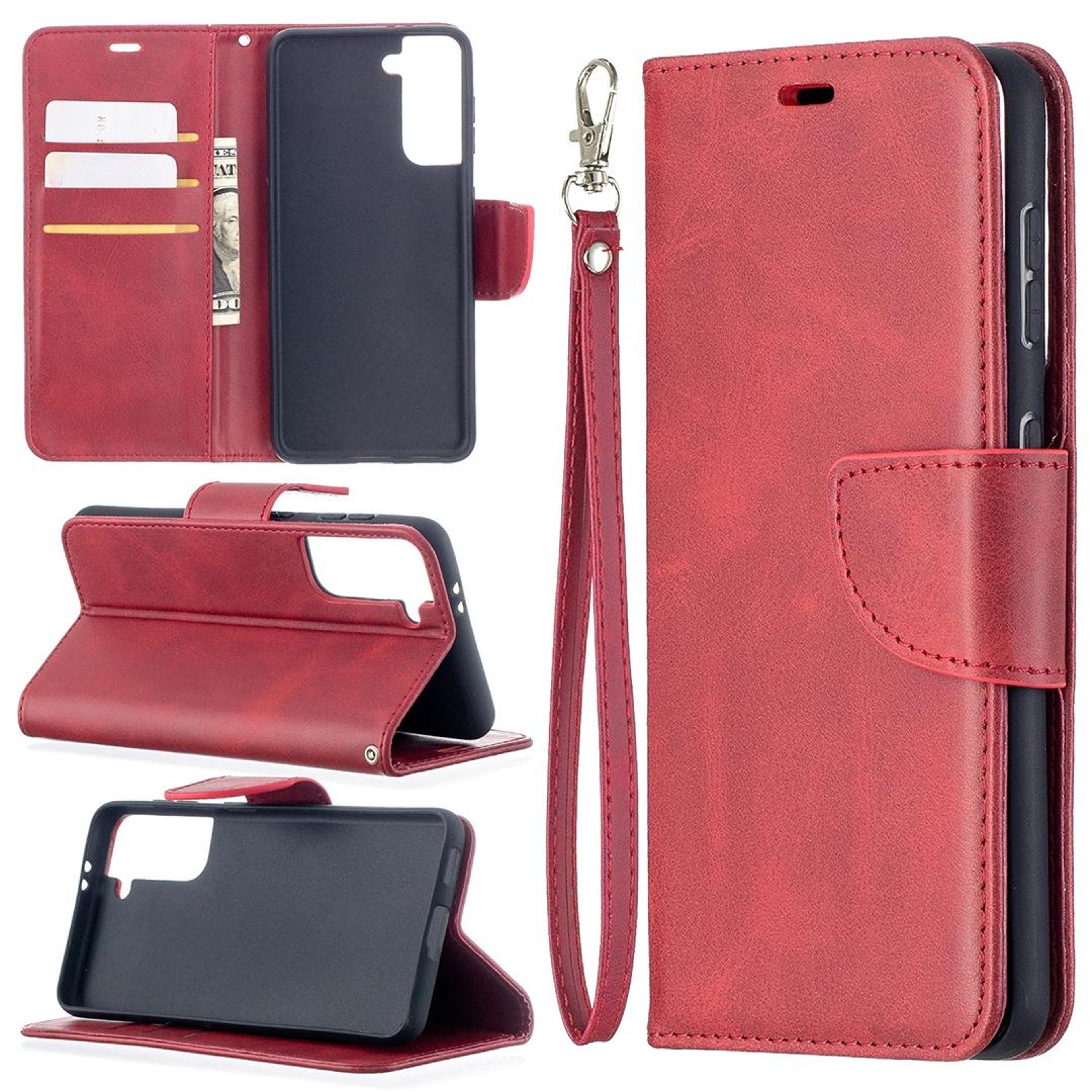 samsung galaxy series pu leather wallet phone case with card slots, kickstand and lanyard