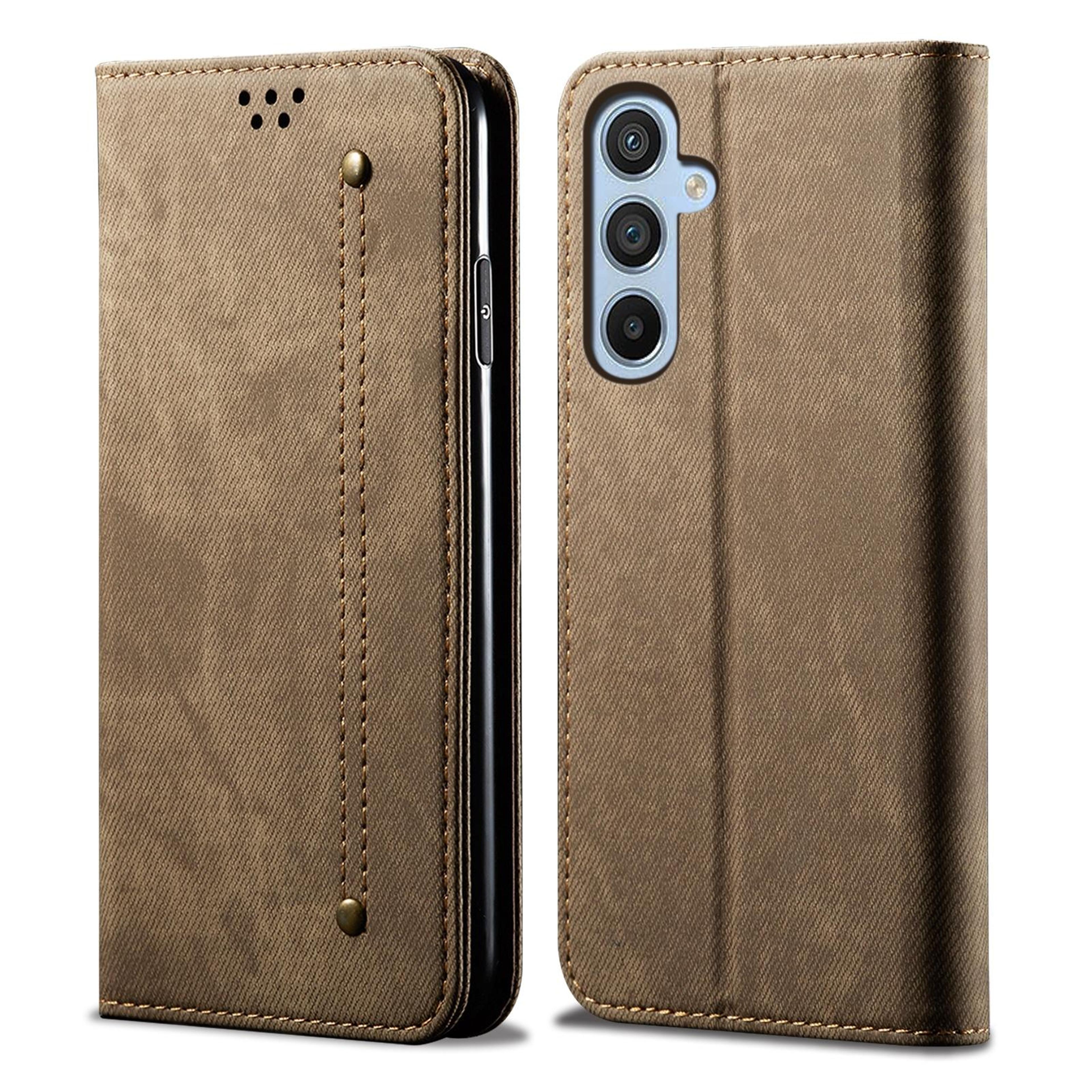 samsung galaxy series denim texture wallet case with card slots and flip stand