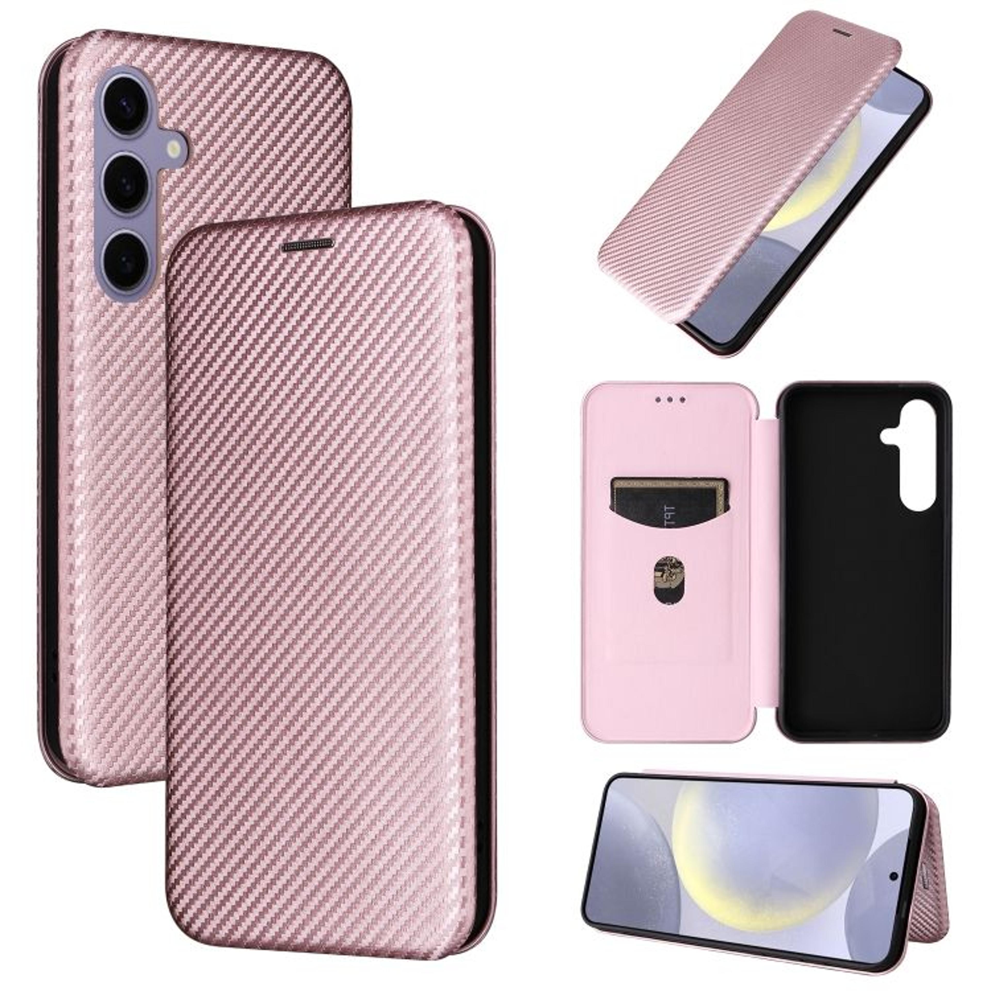 samsung galaxy series wallet case with carbon fiber texture, card slot and kickstand