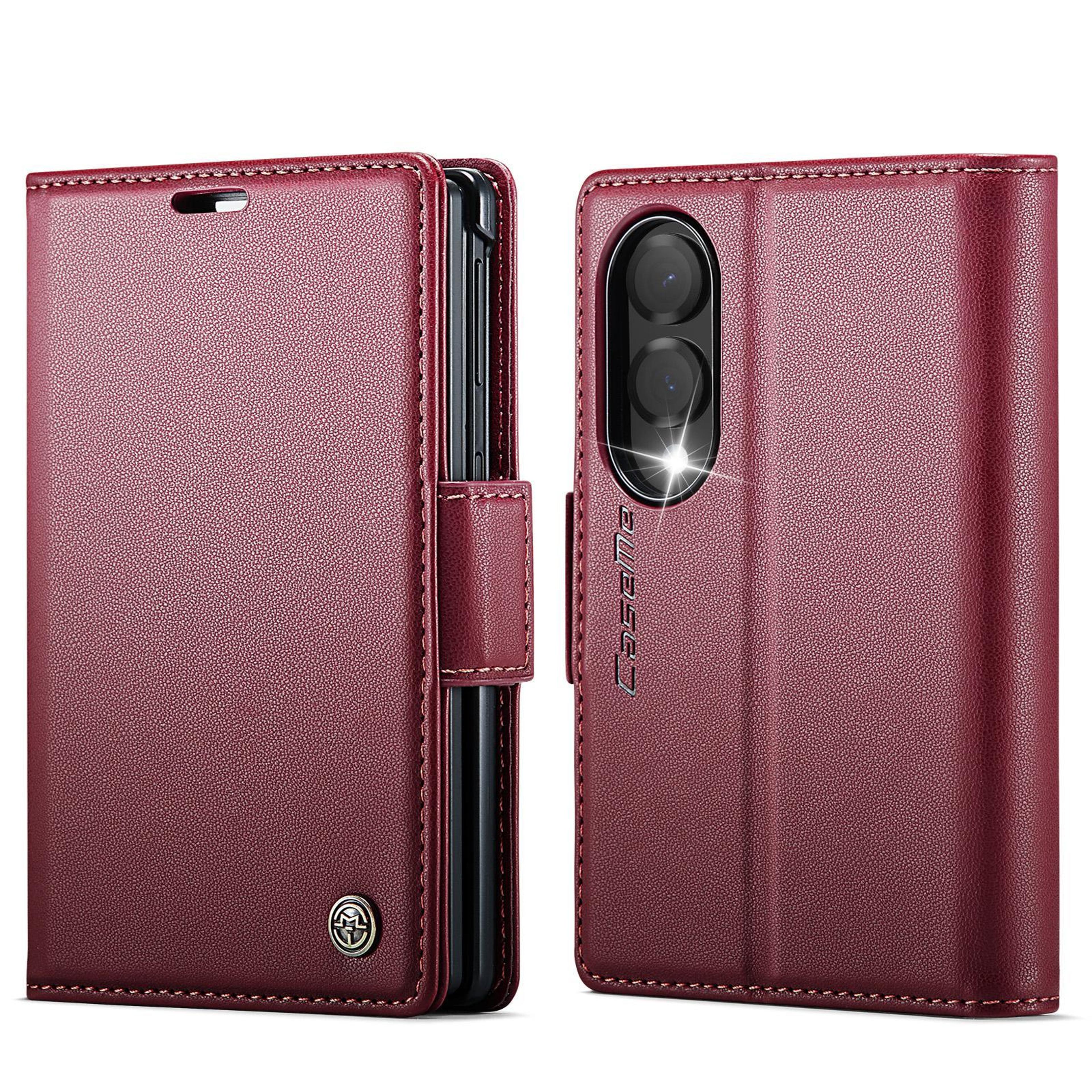caseme 023 galaxy z fold8 case with rfid blocking wallet, litchi leather and stand