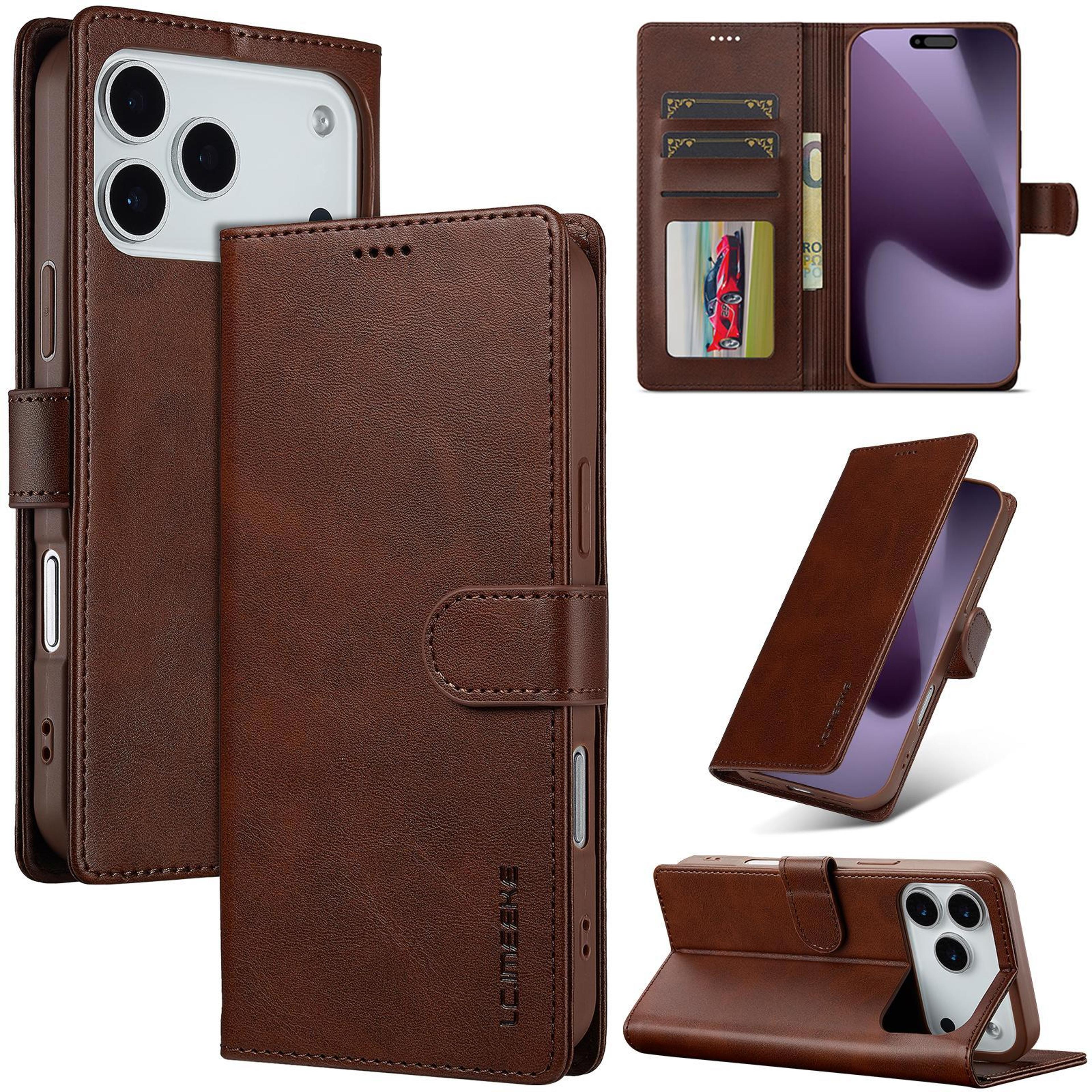 iphone 17 pro max wallet case with leather flip cover card holder and kickstand