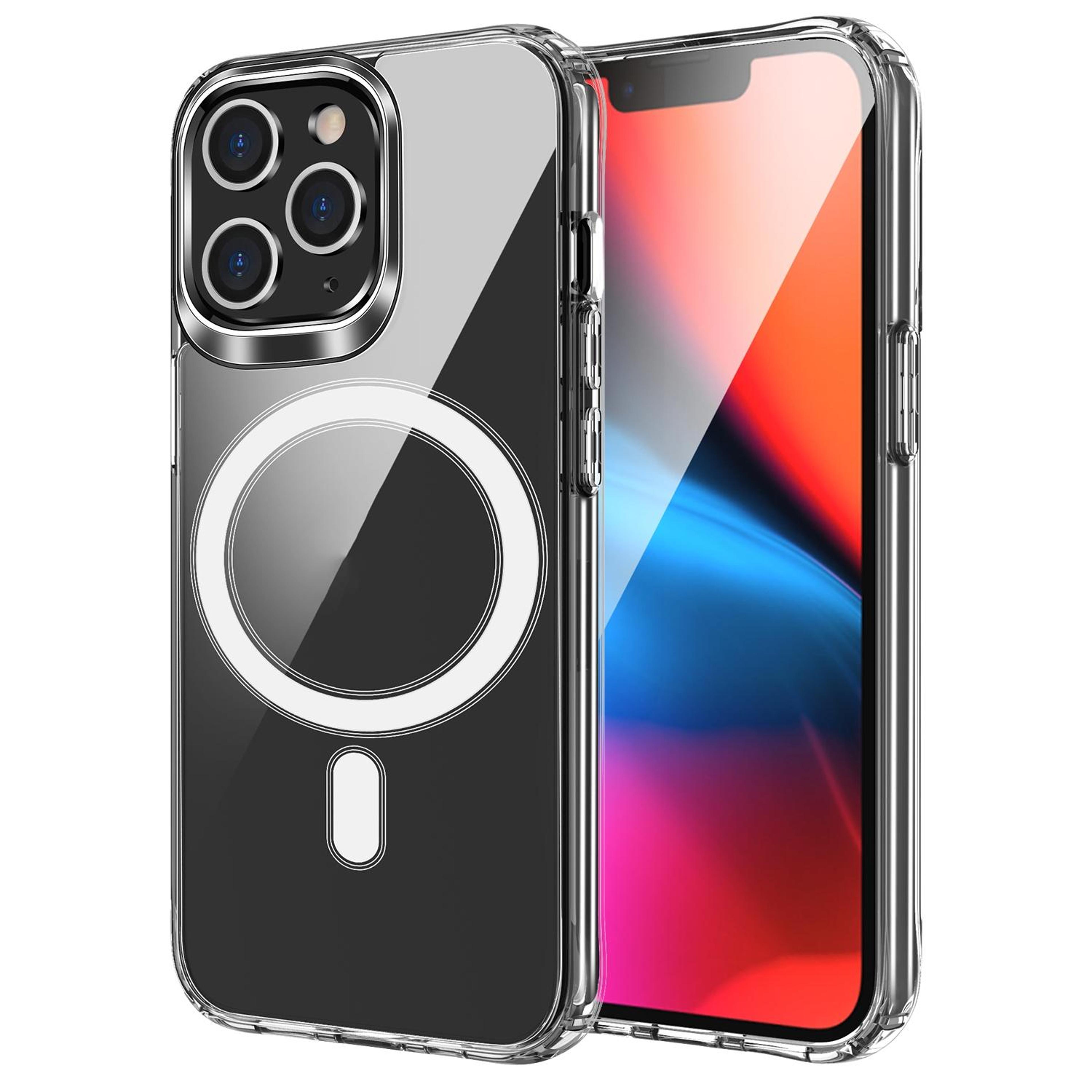 iphone 13 pro clear magsafe case with magnetic ring and shockproof airbag corners