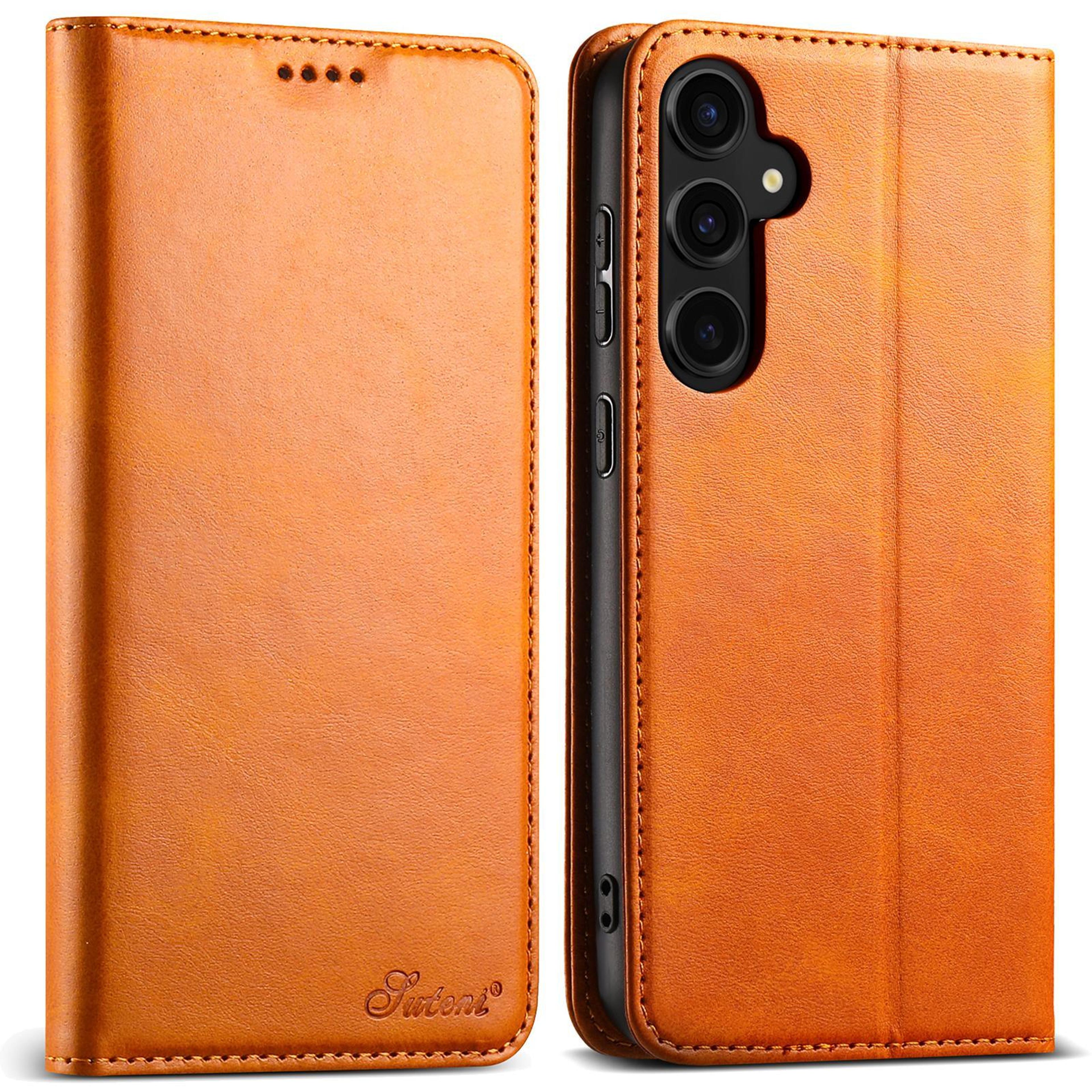 samsung galaxy s25 wallet case with calf texture leather flip cover and kickstand