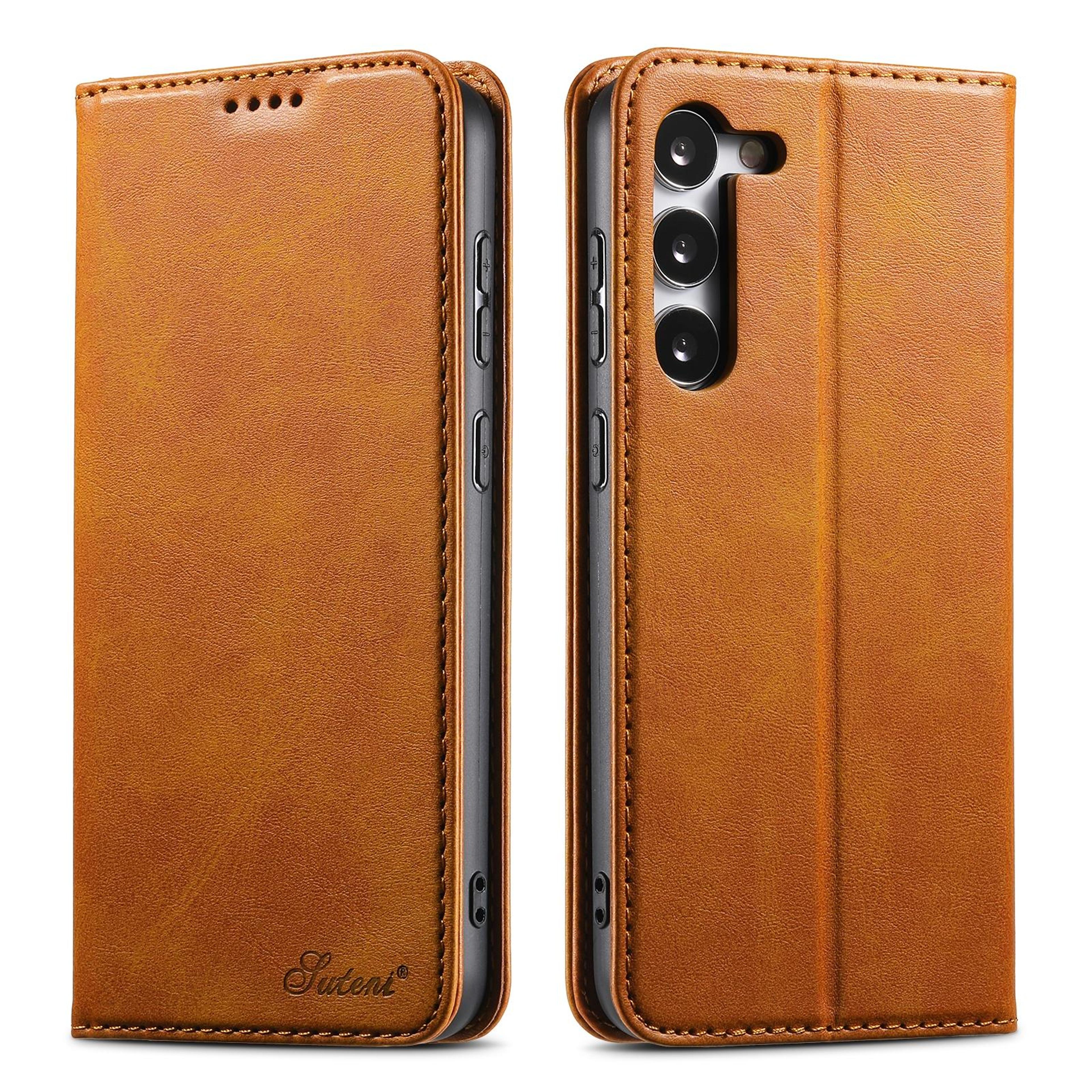 samsung galaxy s24 plus wallet case with calf texture leather, card holder and kickstand