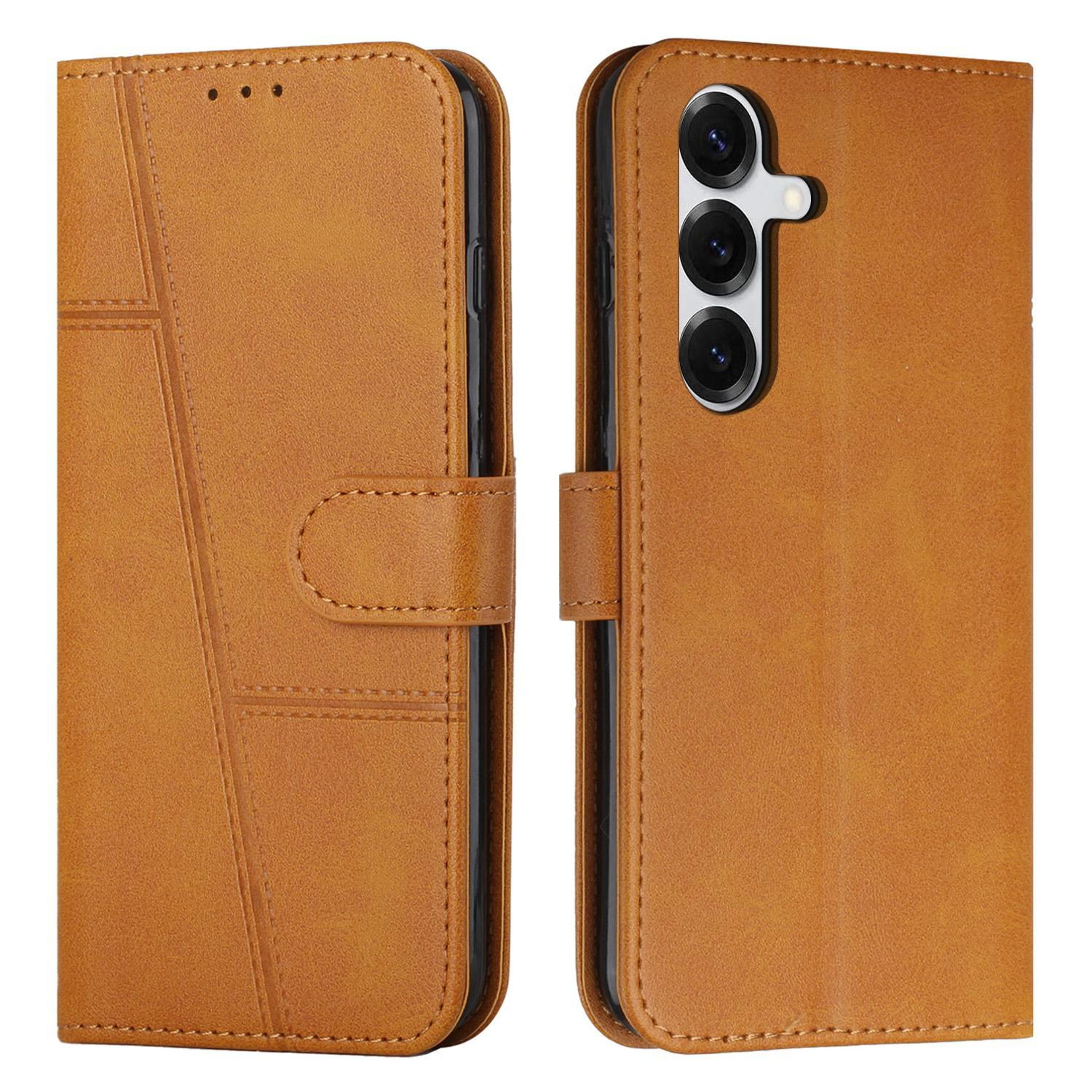 samsung galaxy s26 5g leather wallet case with card slots, kickstand and buckle