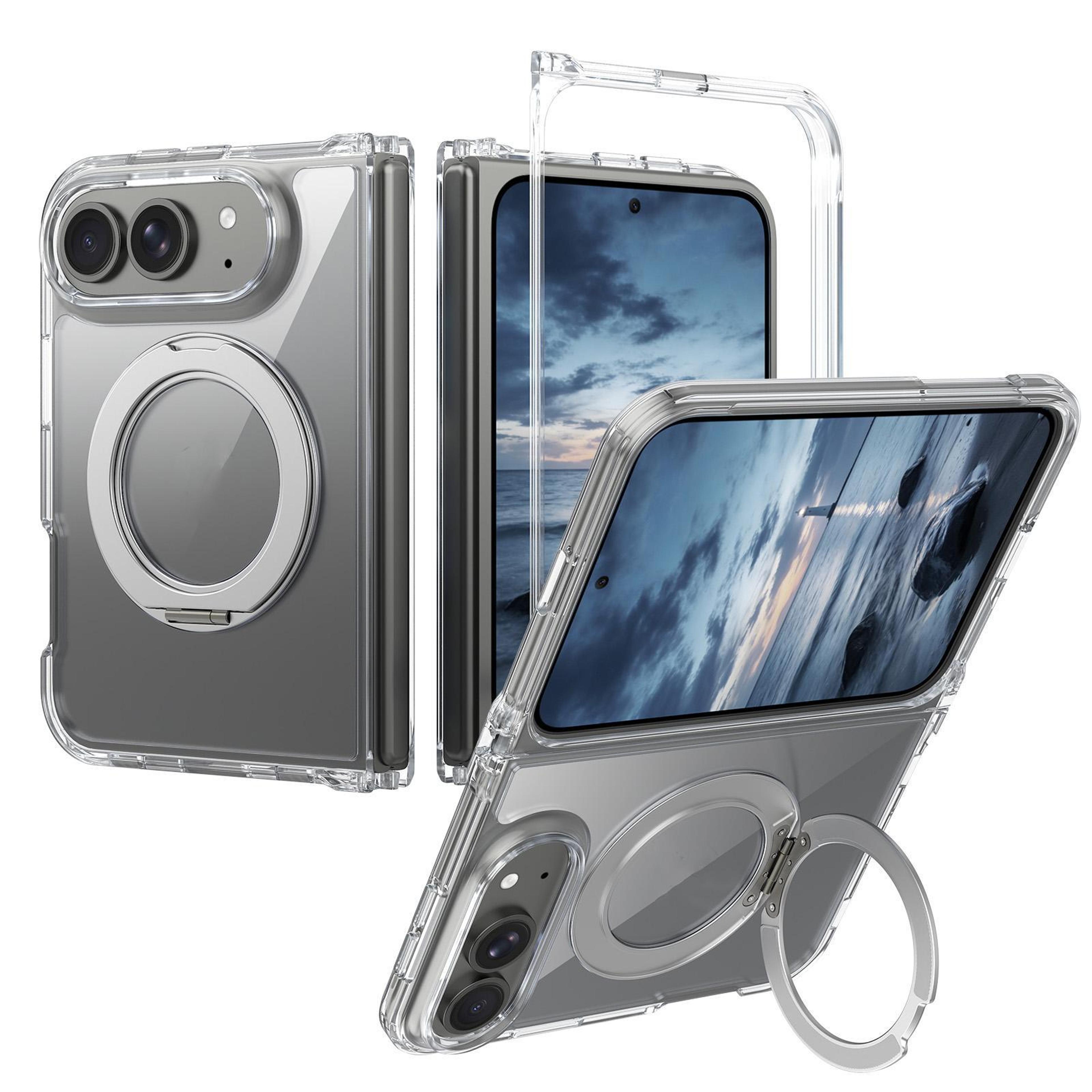 iphone fold magnetic phone case with 360 rotating stand clear scratch proof cover