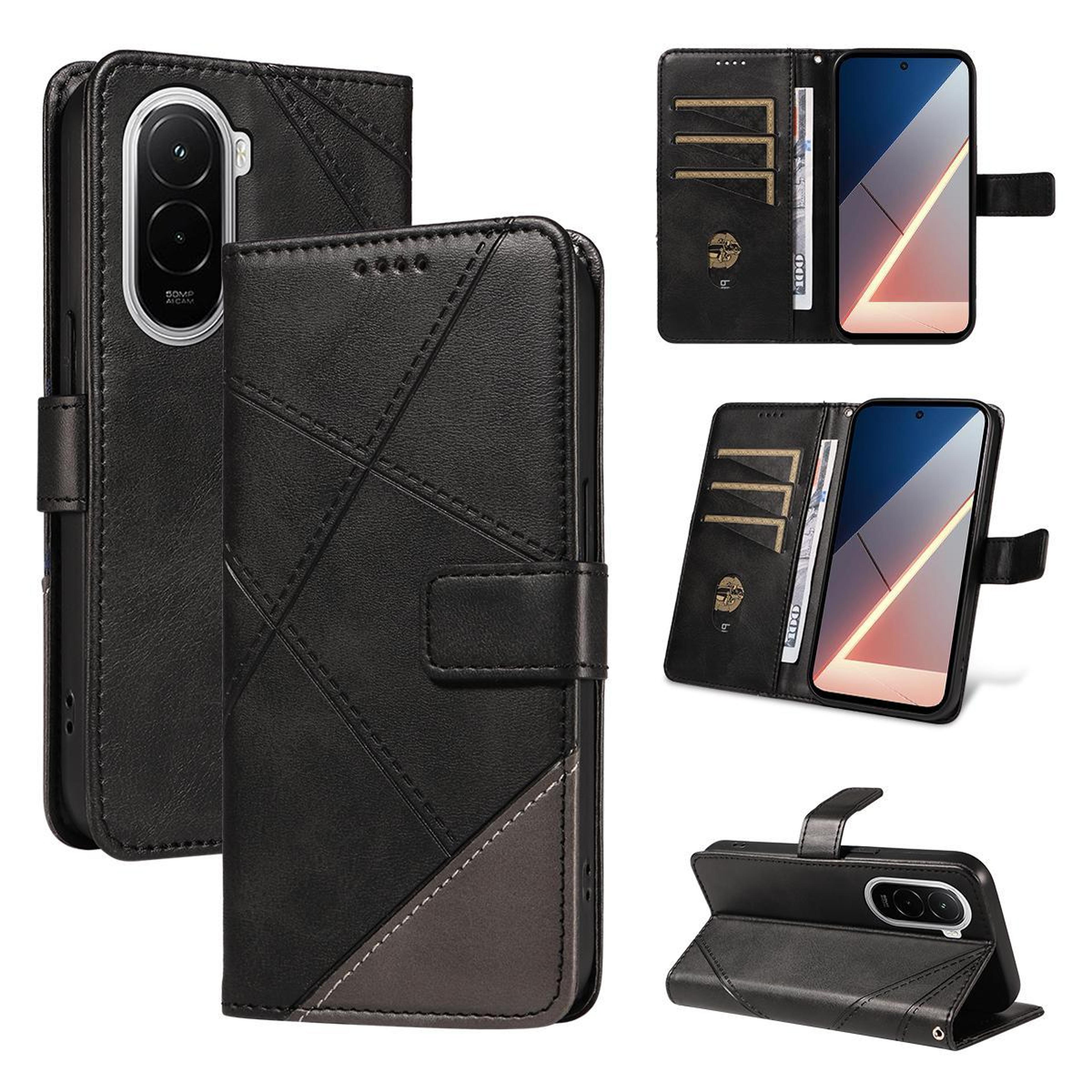 xiaomi poco m7 4g diamond stitch leather wallet case with card holder and stand