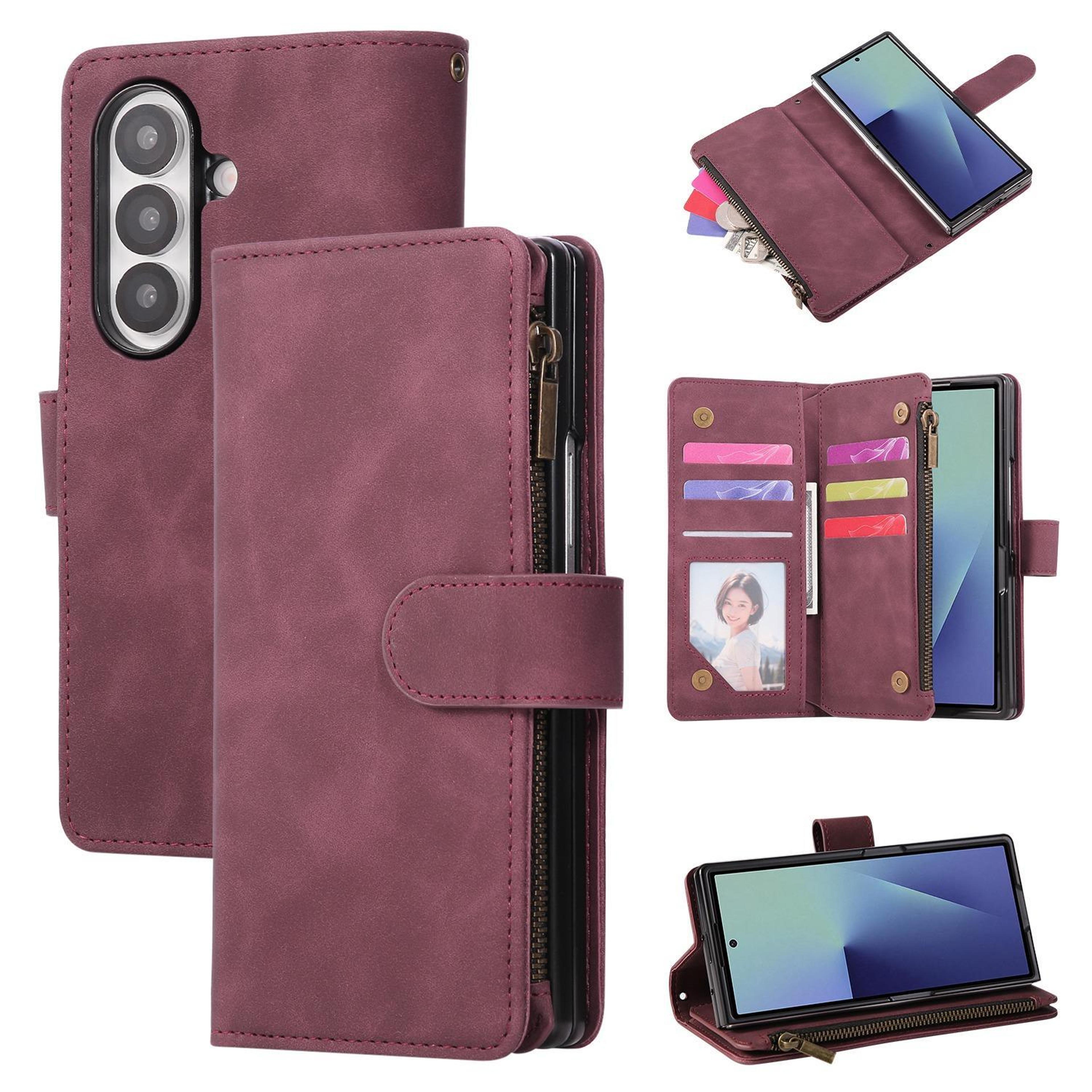 galaxy z fold8 ultra wallet case with zipper card holder, kickstand and wrist strap