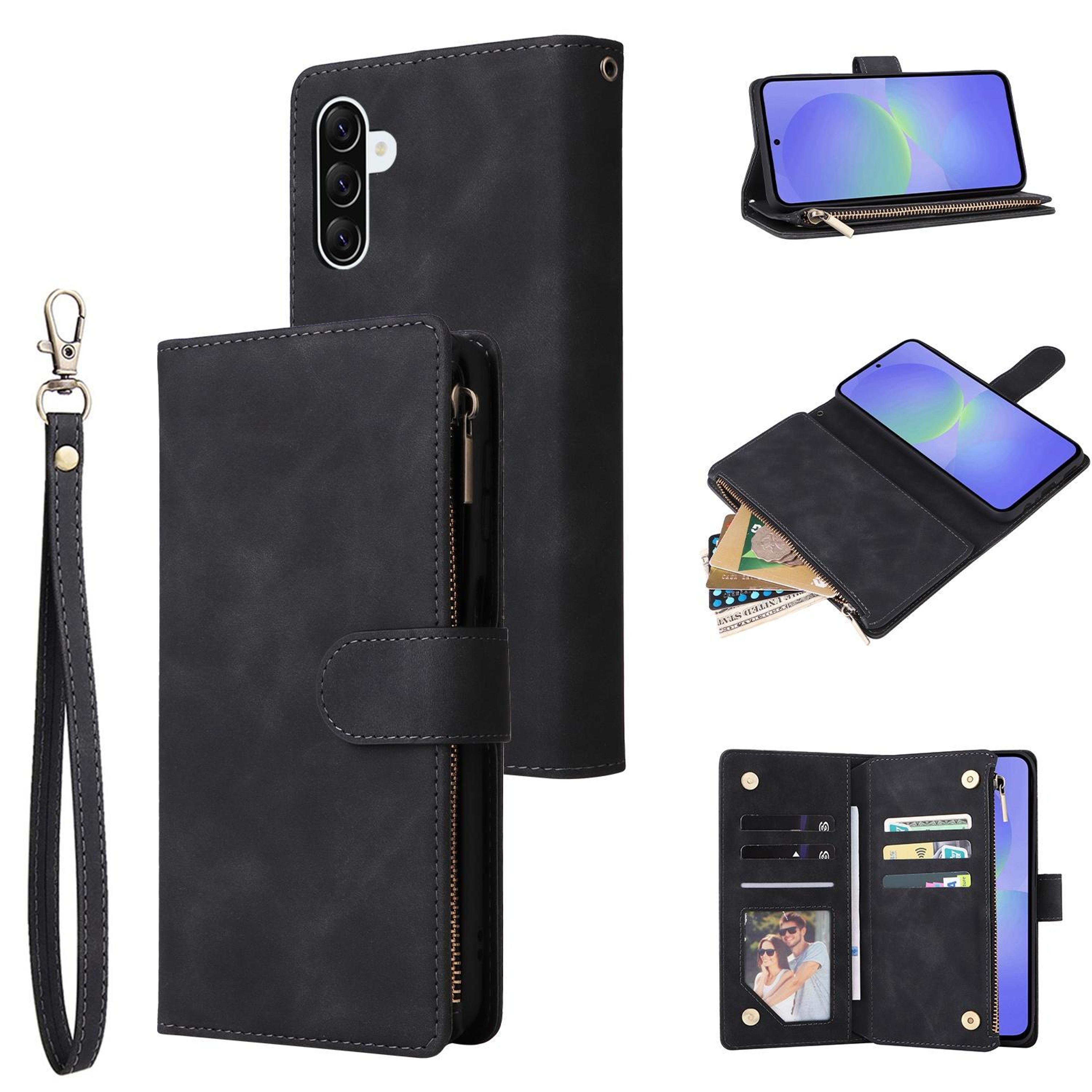 galaxy a57 5g zipper wallet case with card holder kickstand and wrist strap