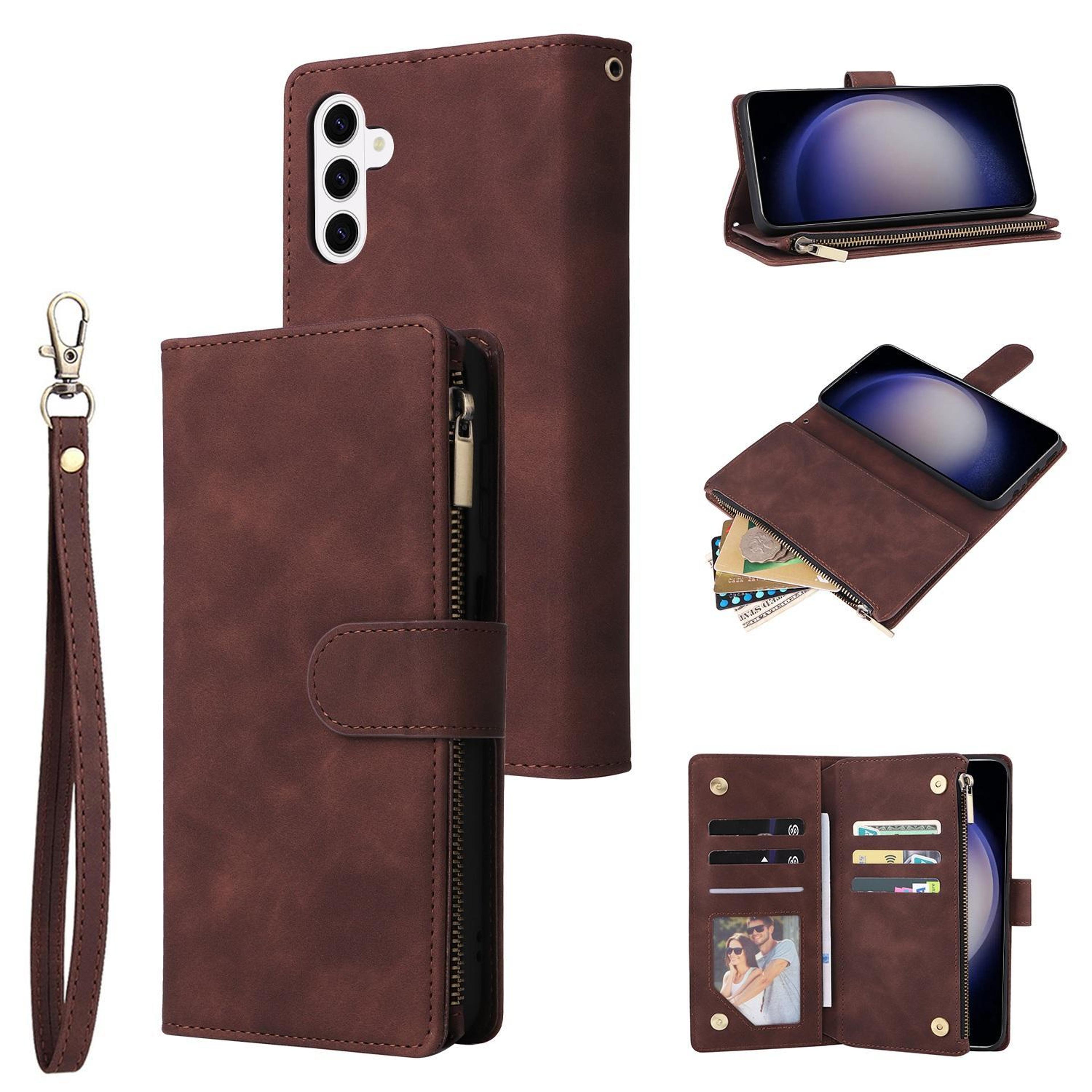 galaxy s26 5g zipper wallet case with card holder, kickstand and wrist strap